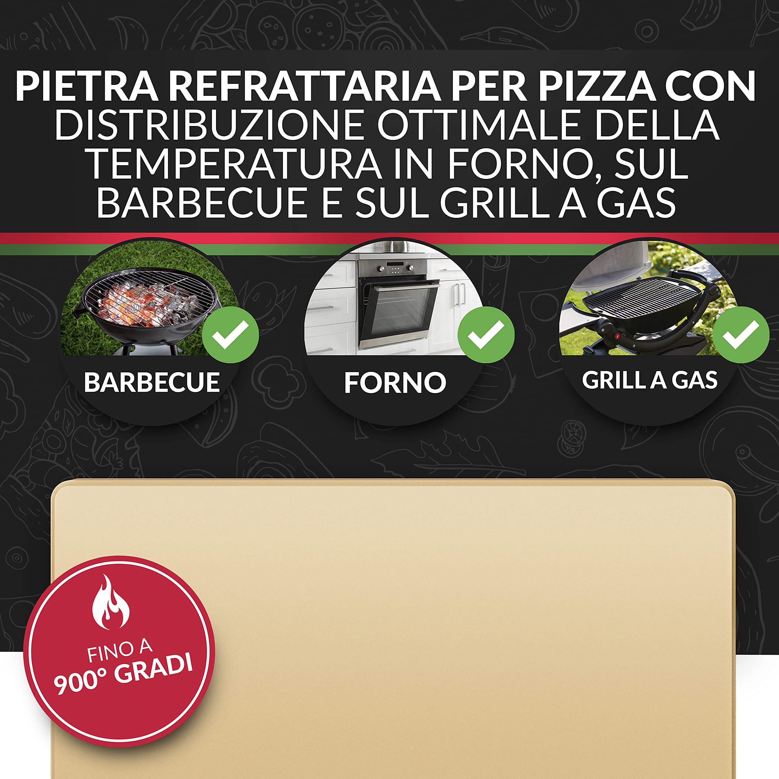 Pizza Divertimento Pietra refrattaria per forno e griglia a gas - Pietra refratteria in cordierite fino a 900 °C - Base croccante e condimento succulento