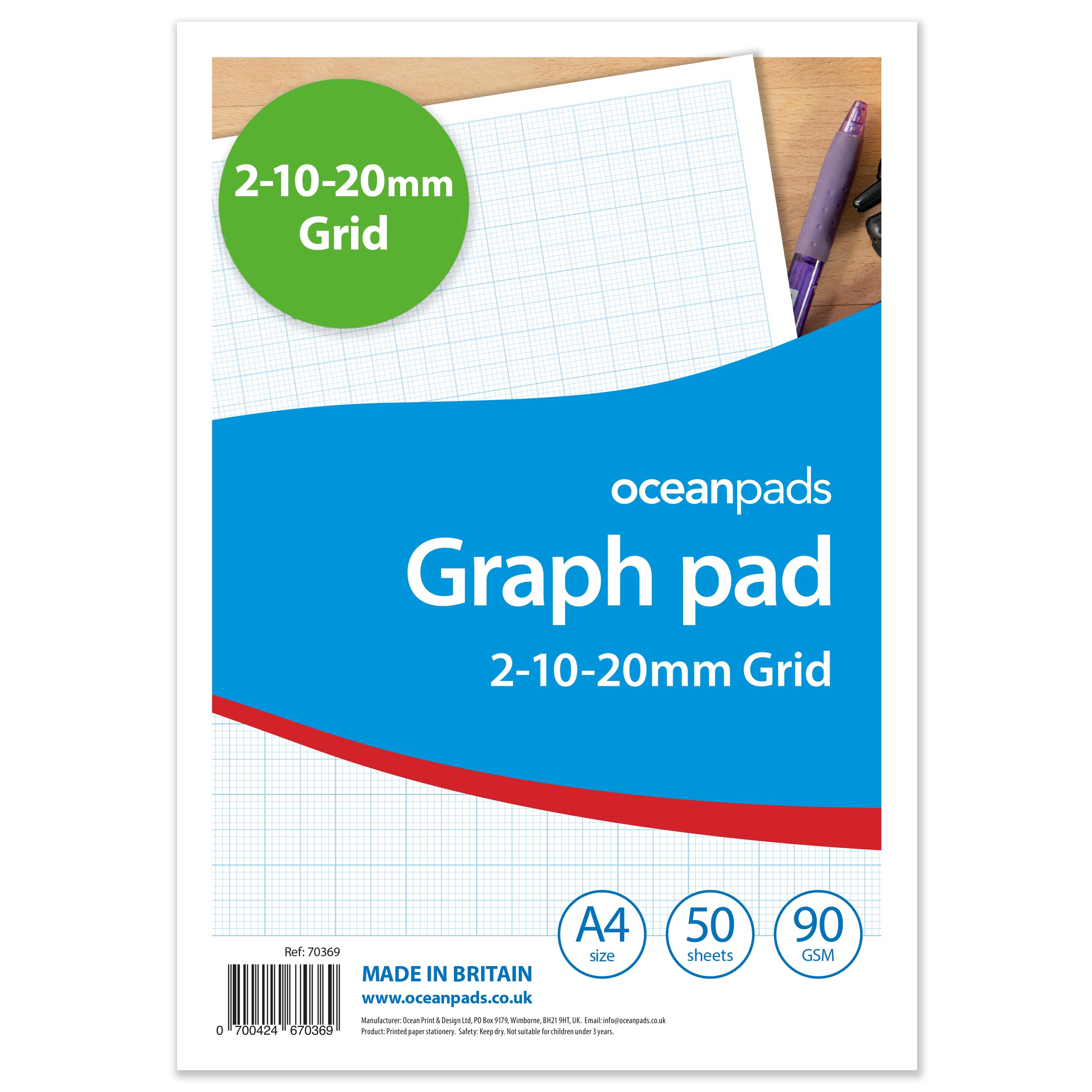 A4 Graph Pad 2-10-20mm Grid – Ocean Pads (70369)