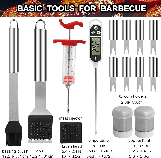 Set de 24 herramientas para parrilla con termómetro y inyector miniatura 4