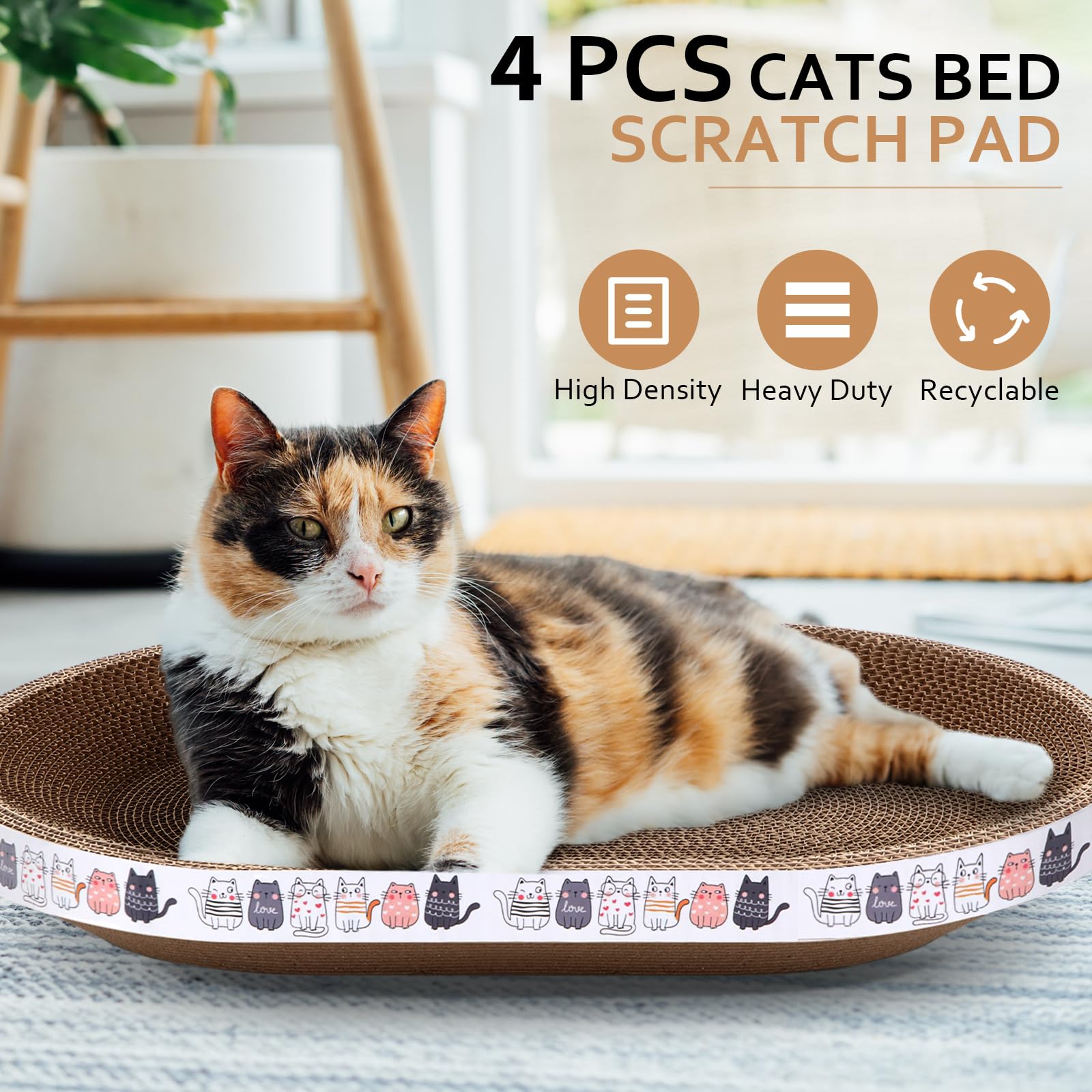 Mixweer 4 Pcs Cat Scratcher Cardboard Oval Cat Scratch Pad Board Bed Bowl 2 in 1 Cat Scratcher Cat Scratching Post Corrugated Lounge Couch Nest for Cats Grinding Claw Furniture Protector Indoor