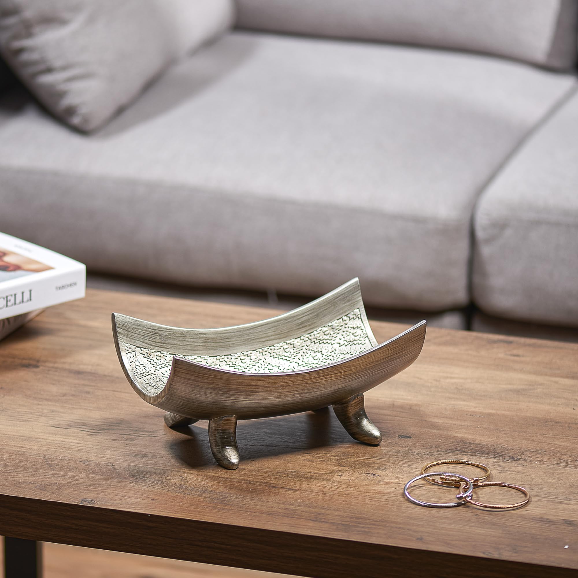 Creative Scents Dublin - Cuenco decorativo plateado – Elegante bandeja de decoración del hogar para exhibir artículos como decoración de mesa de café, centro de mesa de sala de estar, decoración de