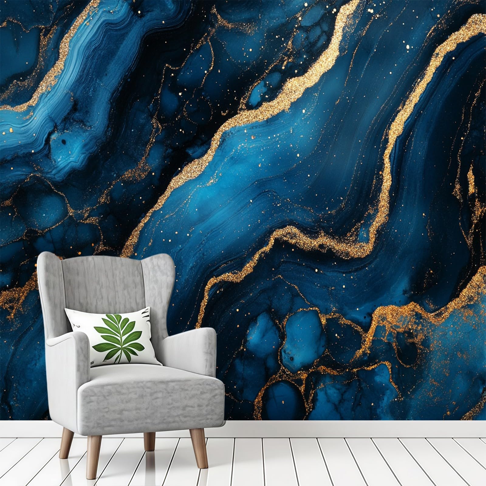 Carta da Parati Fotografica Murale Texture marmo oro 200 x 140 cm Effetto Blu Decorazione Parete per Camera da Letto Ragazzi e Soggiorno Poster Moderno