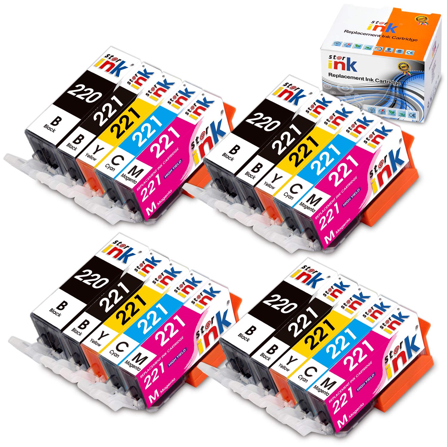 Starink Compatible Ink Cartridge Replacement for PGI-220 CLI-221 Work with PIXMA IP3600 IP4600 IP4700 MX860 MX870 MP560 MP620 MP620B MP640 MP980 MP990 PMFP1 PMFP3 SFP1 SFP2 Printers 20 Pack