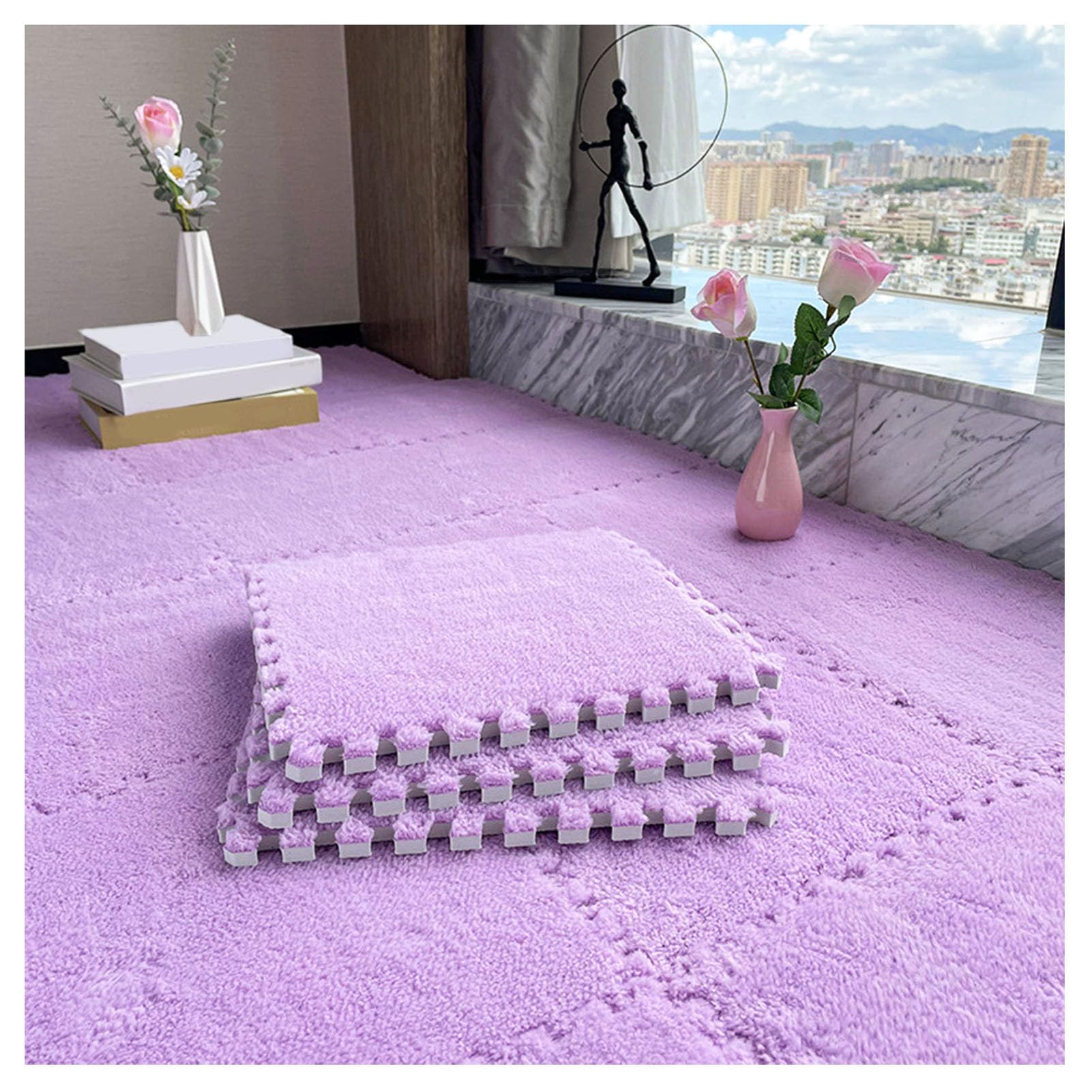 80 Piastrelle in Schiuma ad Incastro - Tappetino per Camera da Letto e Sala Giochi P Jigs, Blocchi di Schiuma Puzzle Viola Morbidi (Spessi 0,39 Pollici) - Perfetti per Bambini e Arredamento