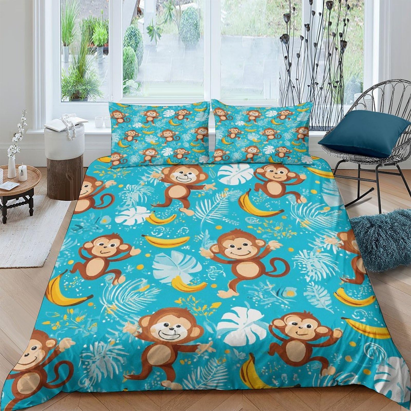 Ctjqhvkz Style-7 3D Printed Monkey Banana Fitted Sheet Microfiber Anti-Slip Bed Cover For Bedroom Dorm Easy Care Decor Single（135X200cm）