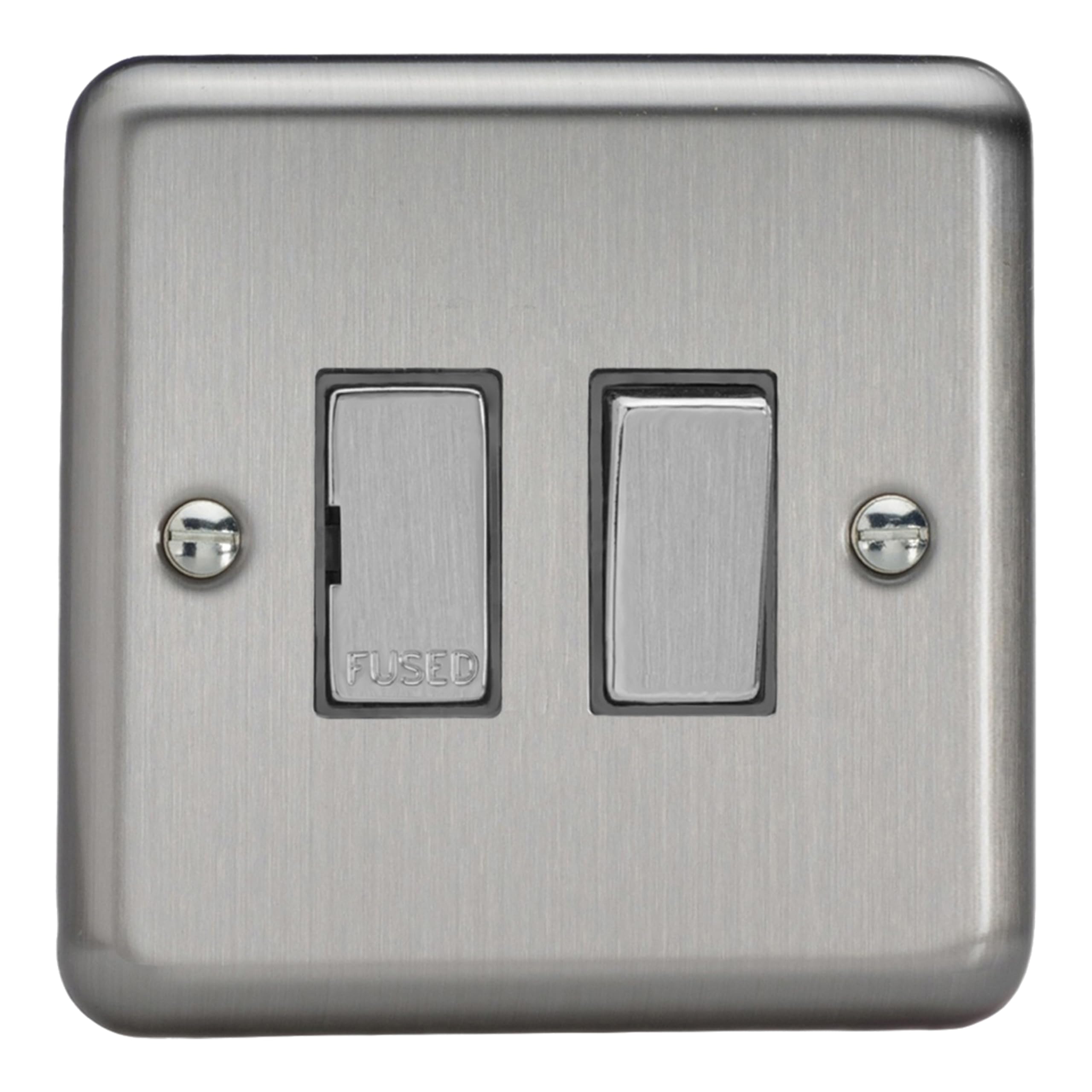 Varilight Switched Fused Spur - Value Matt Chrome With Brushed Steel Insert, White, 86x86x30mm
