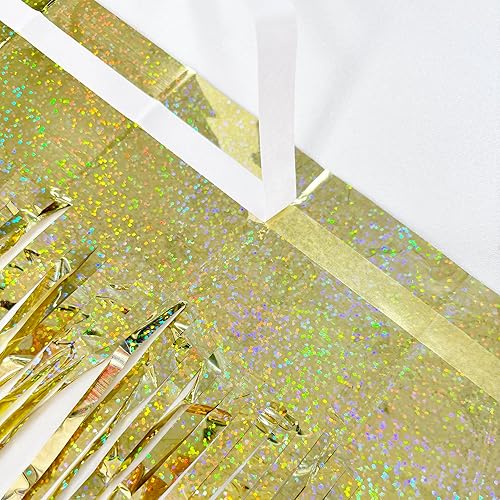 Miniatura 3 de BRAVESHINE Telón de fondo de fiesta con serpentinas de oropel dorado, paquete de 2 cortinas de flecos metálicos de 3.2 x 8.2 pies para Navidad, Año