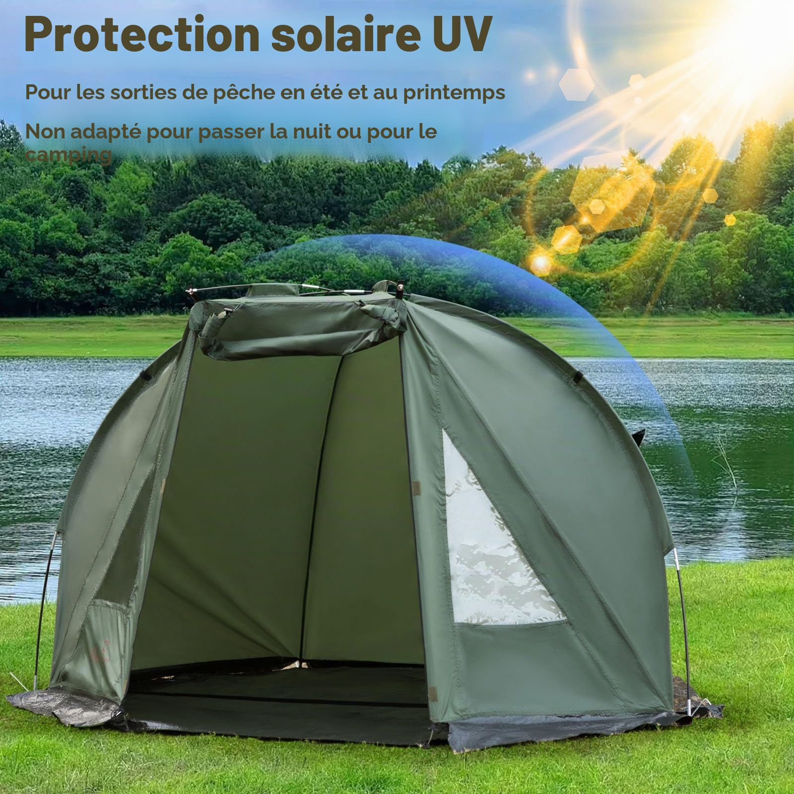 Camping Tente de Pêche Ultra léger Facile à Installer Bivouac Tente Imperméable Ventilée pour Pique-Nique Randonnée Pêche en 4 Saison avec Sac de Tansport.