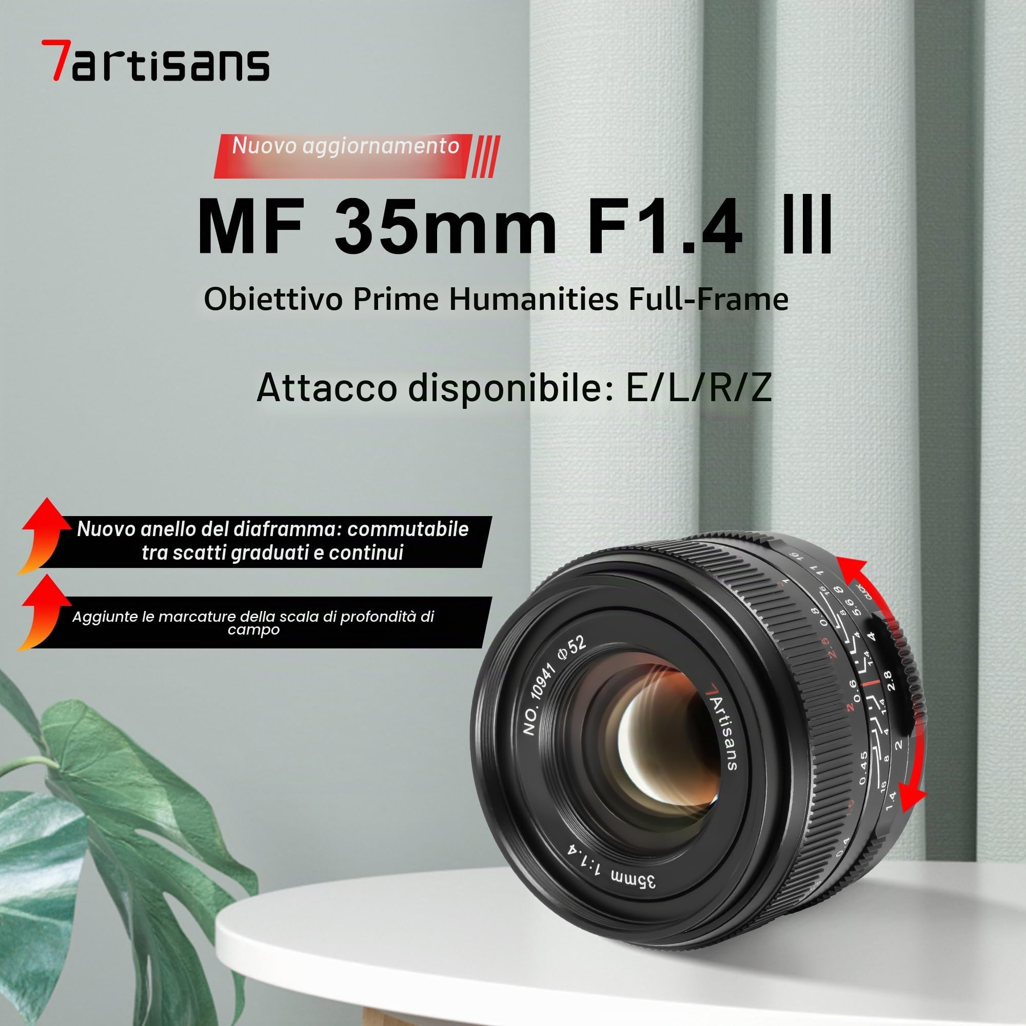 7artisans 35mm F1.4 Mark Ⅲ Full Frame Messa a fuoco manuale Prime Lens Grande apertura Compatibile con Sony E Mount Mirrorless Telecamere A7 A7R A7S A7RⅡ A7SⅡ A9 A7C A1 A7RIII A7III A7RIV A9II