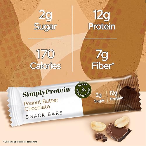 Miniatura 3 de SimplyProtein Barras de proteína veganas  Barra a base de plantas de chocolate con mantequilla de maní, 0.42oz de proteína, 0.07oz de azúcar, sin