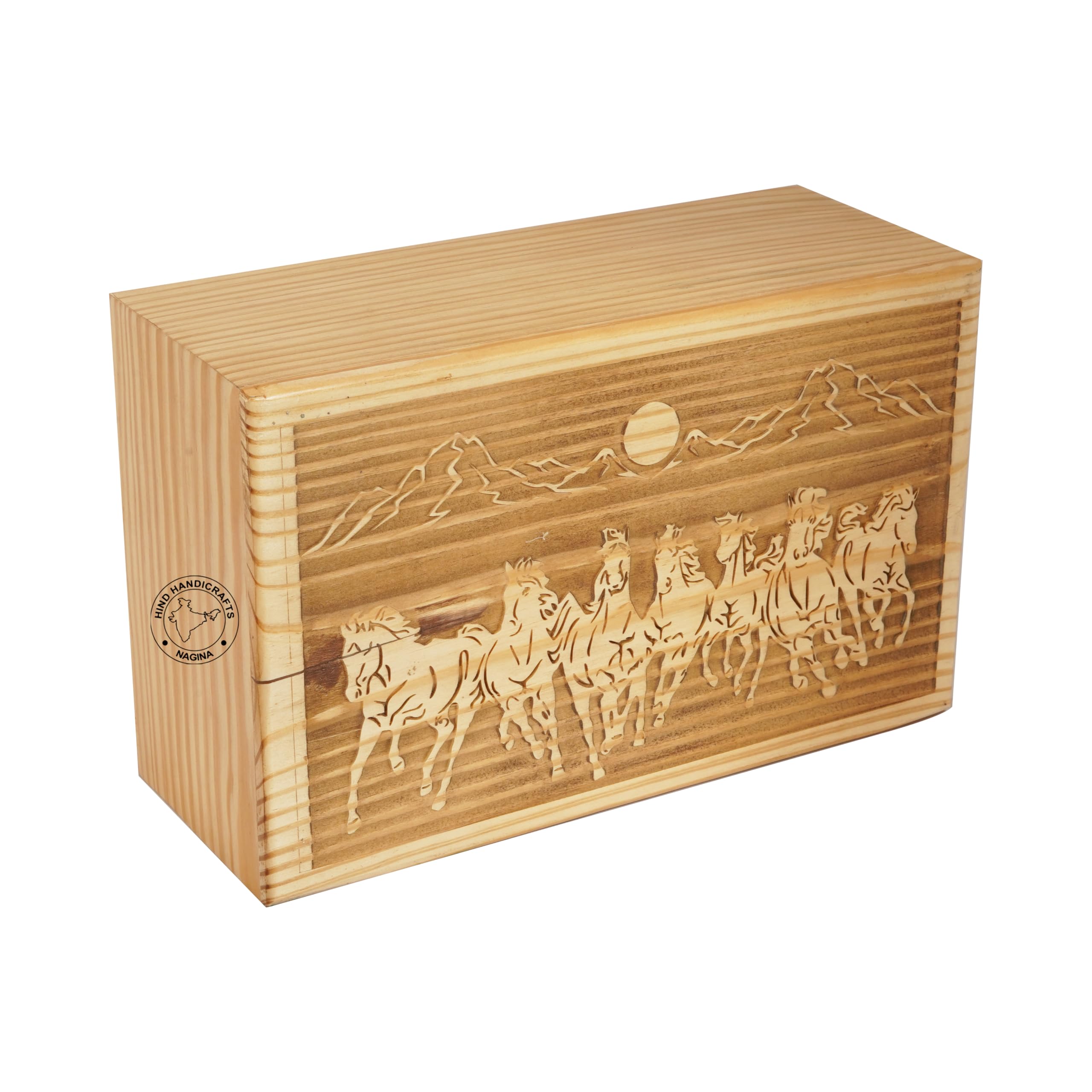 HIND HANDICRAFTS Handcrafted Horse Wooden Cremation Urns for Human Ashes Adult Large - Funeral Urn Box - Burial Urns for Columbarium (Horse Riding, 250 Cubic Inches)