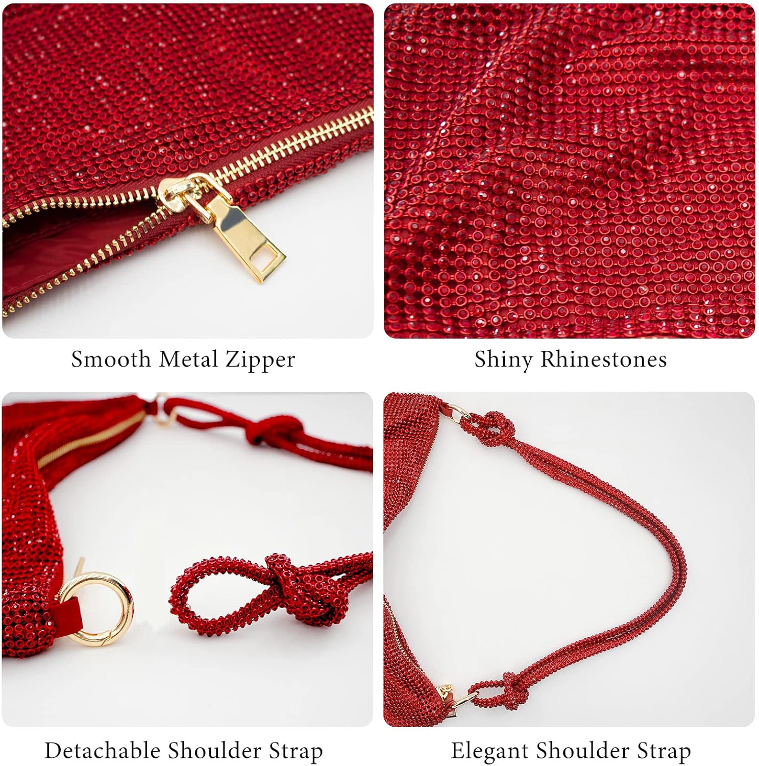 Rhinestone Purse Silver Hobo Purse Sparkly Black Evening Bag for Women Prom Party Wedding | Rhinestone, Sparkly, Prom, Party, Wedding - Image 4