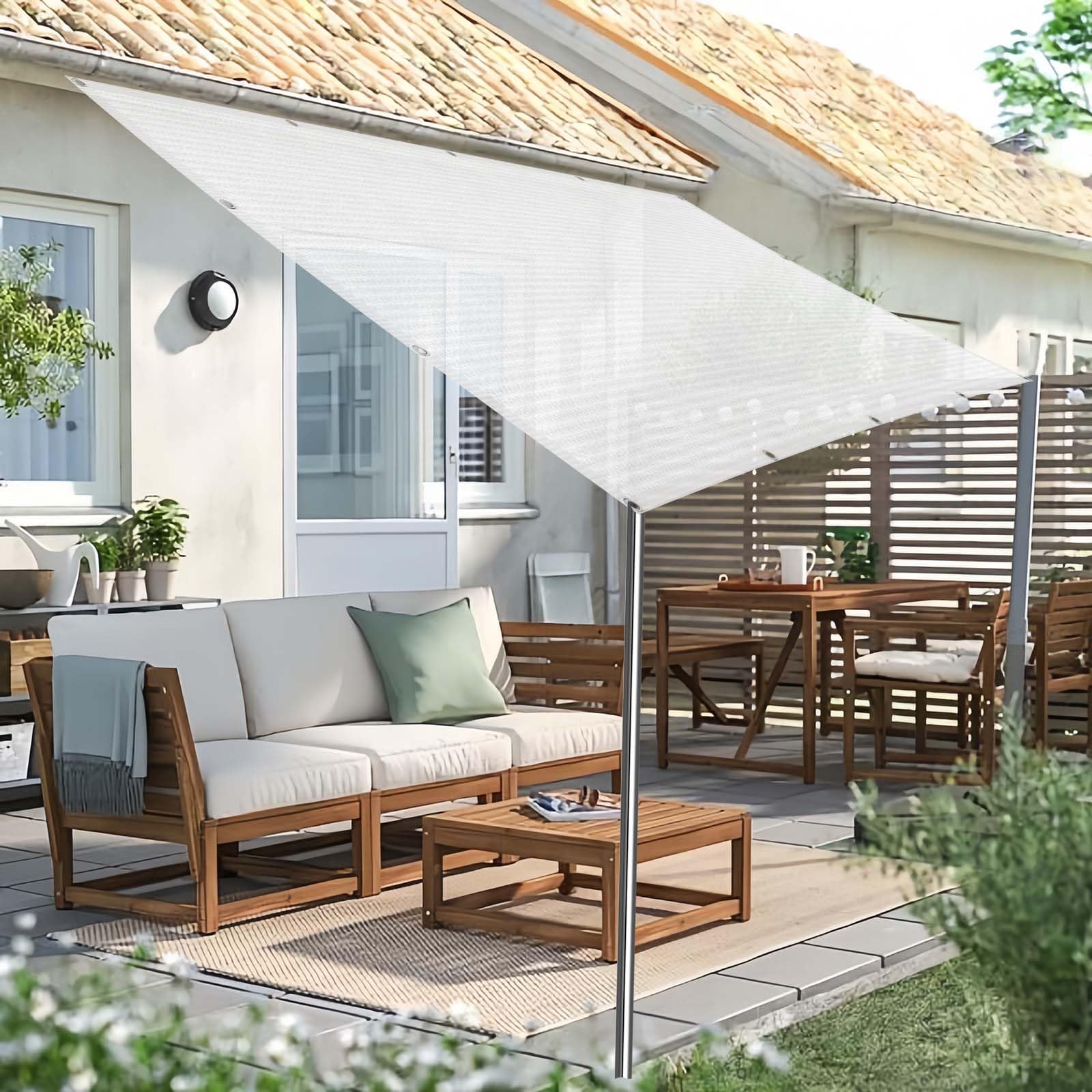 Tkanina Cieniująca 305 x 385 cm Oddychające HDPE – 95% Blokady Uv, 90% Zacienienia Tkanina Cieniująca Z Oczkami Z Oczkami, Z Linką I Opaskami Kablowymi Do Na Balkon, Biały