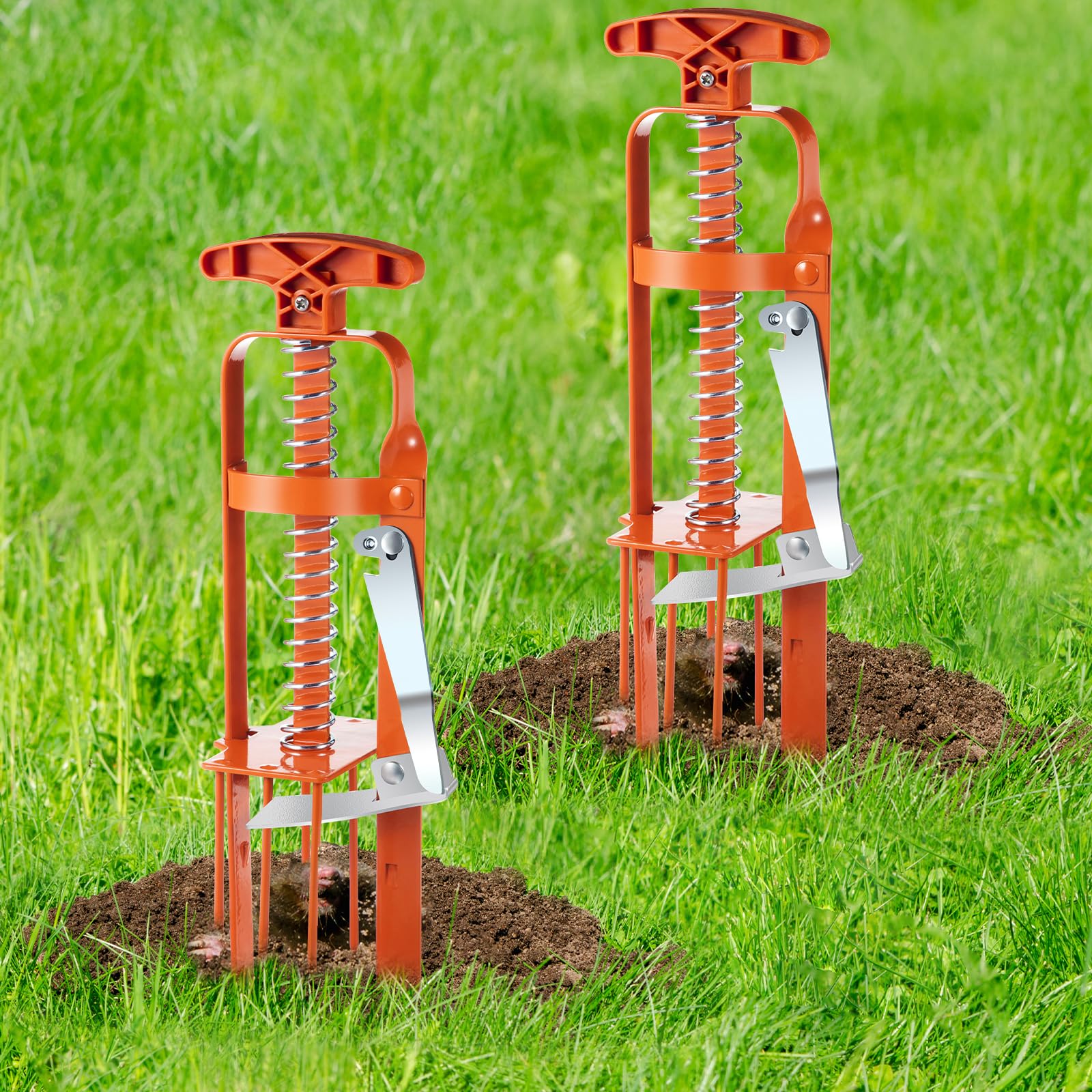 Mole Trap for Lawns, Plunger Style Mole Killer, Alloy Steel Mechanical Gopher Vole Traps, Gopher Trap for Outdoor Yard Garden, Easy Quick Capture and Reusable (2 Pack)