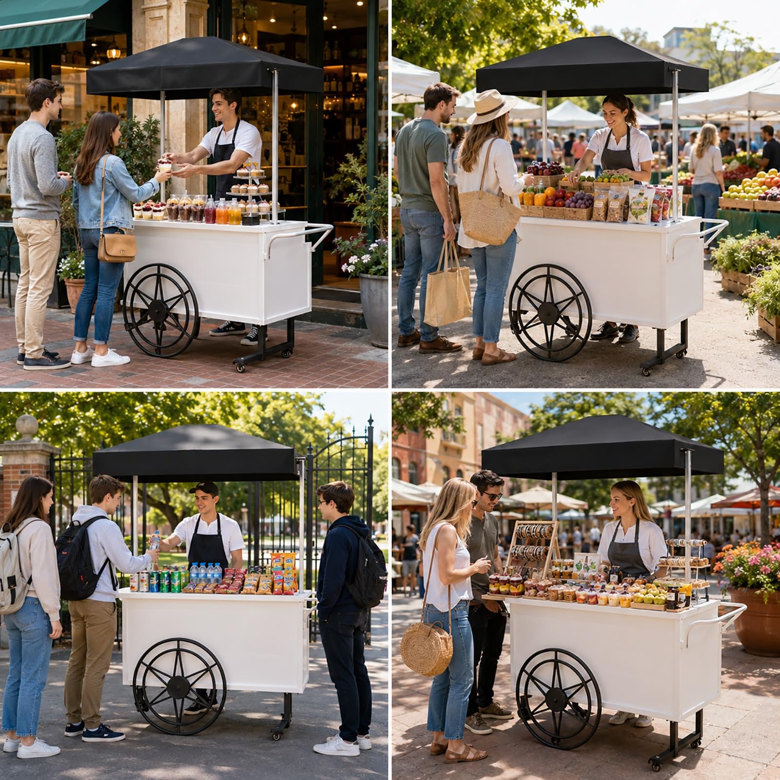 Carrito de Venta con Toldo, Puesto Ambulante con Ruedas, Stand Expositor para Mercadillos y Eventos Promocionales, Puesto para Mercado Agrícola(Orange,120x50x190cm/47x20x75in)