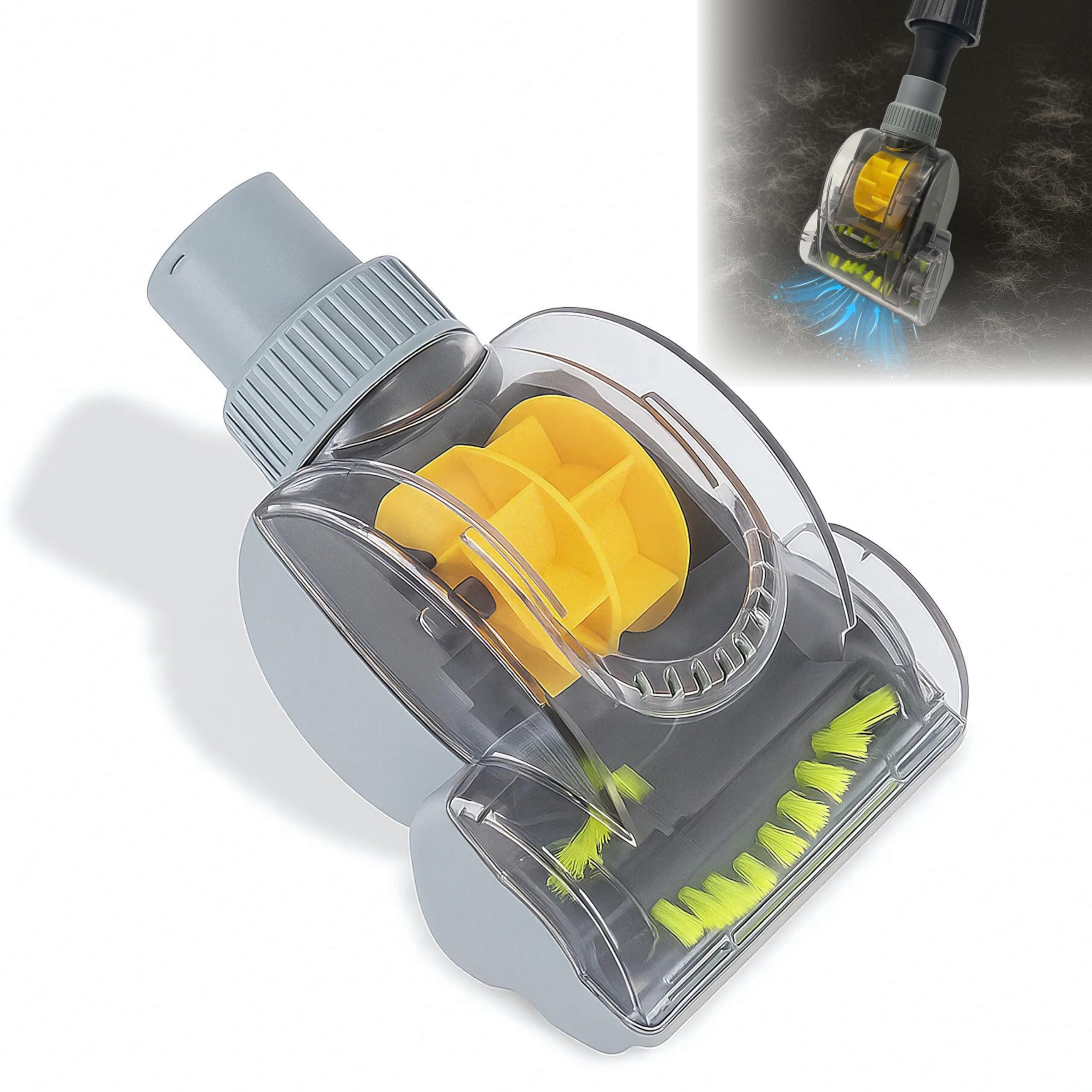 1-1/4'' Vacuum Turbo Brush Attachment for Pet Hair Removal – Fits Shop Vacs 1.25”(32mm) Hoses with Adapter– Air Driven Turbo Brush Compatible with