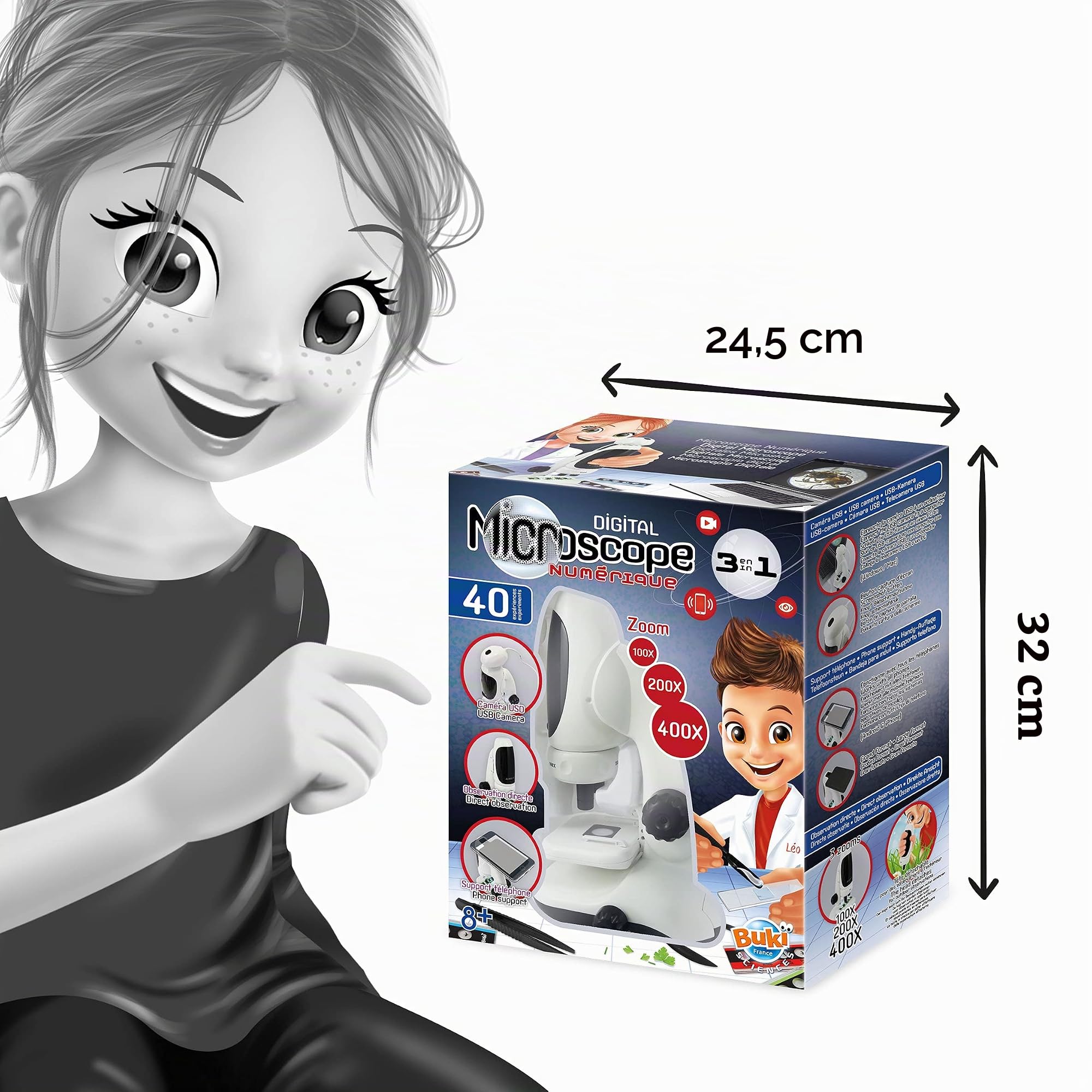 Buki France- Digital Microscopio Video 3 in 1, Colore Bianco, MR700