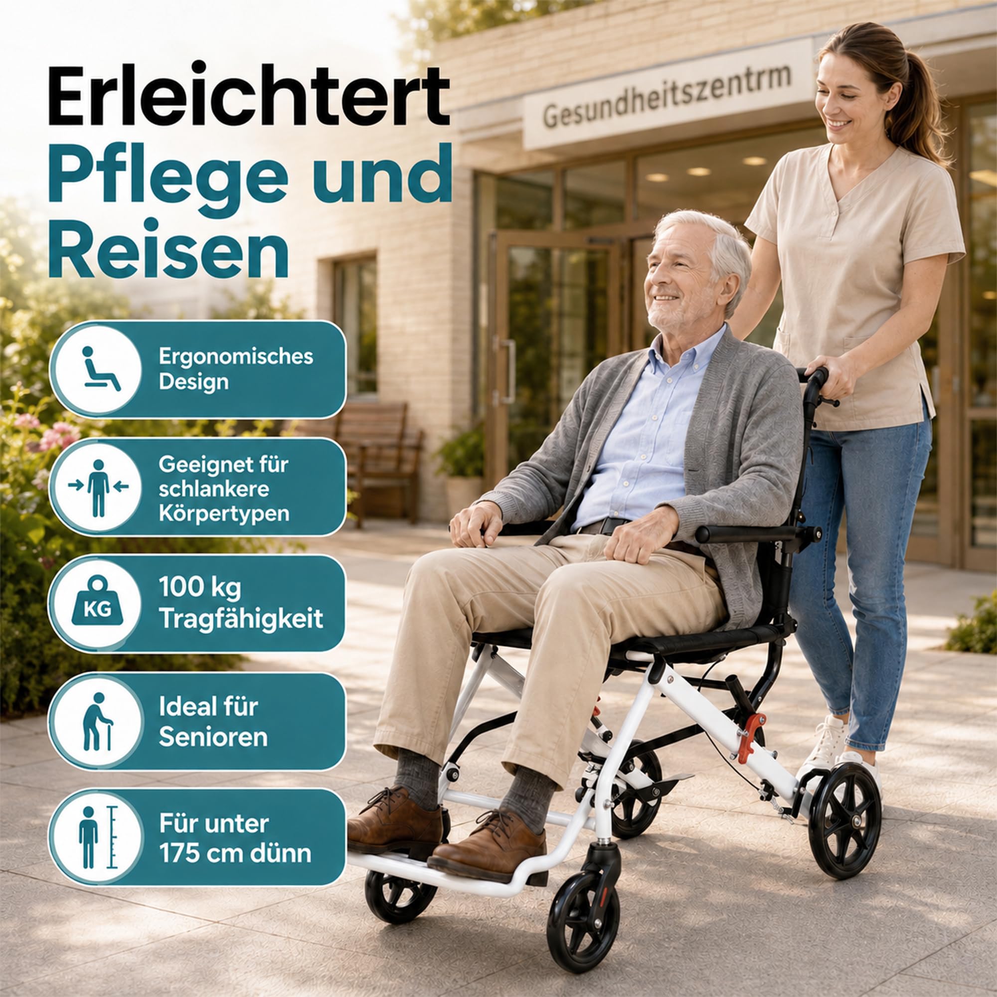 Silla de ruedas plegable ultraligera con frenos, capacidad de carga de 100 kg, silla de ruedas de aleación de acero al carbono, ideal para menores de 180 cm de grosor y ancianos, asiento de 40 cm