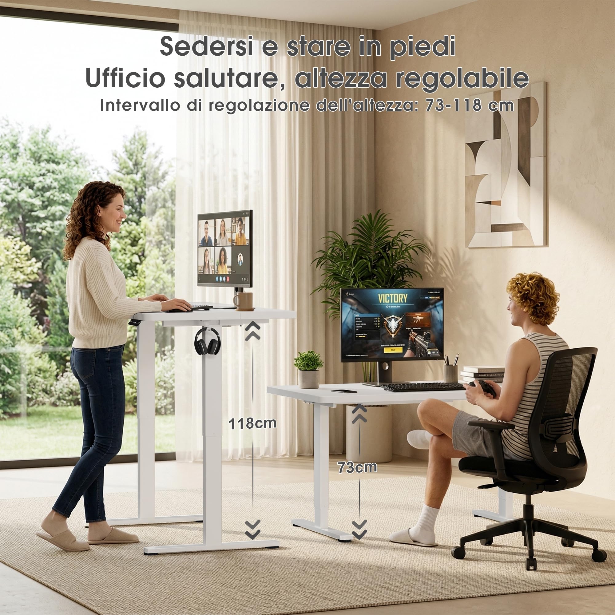 JUMMICO Scrivania Elettrica Regolabile in Altezza con Passacavi,160 x 80 cm Pannello di controllo a 6 tasti con gancio,Scrivania Ergonomica per Casa e Ufficio,Scrivania PC & Standing Desk, Bianca