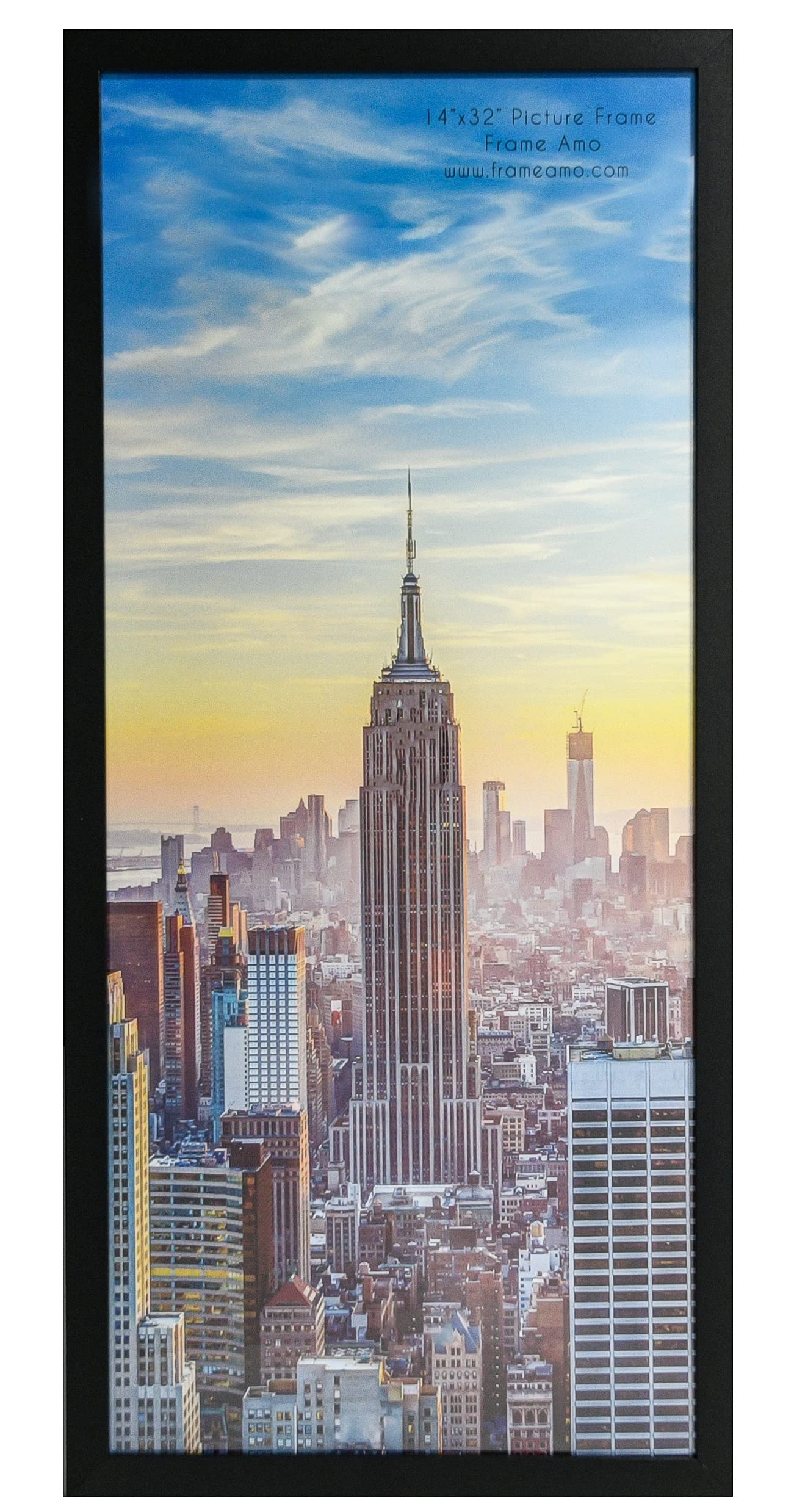Frame Amo 14x32 Black Modern Picture or Poster Frame, 1 inch Wide Border, Smooth Wrap Finish, Acrylic Face