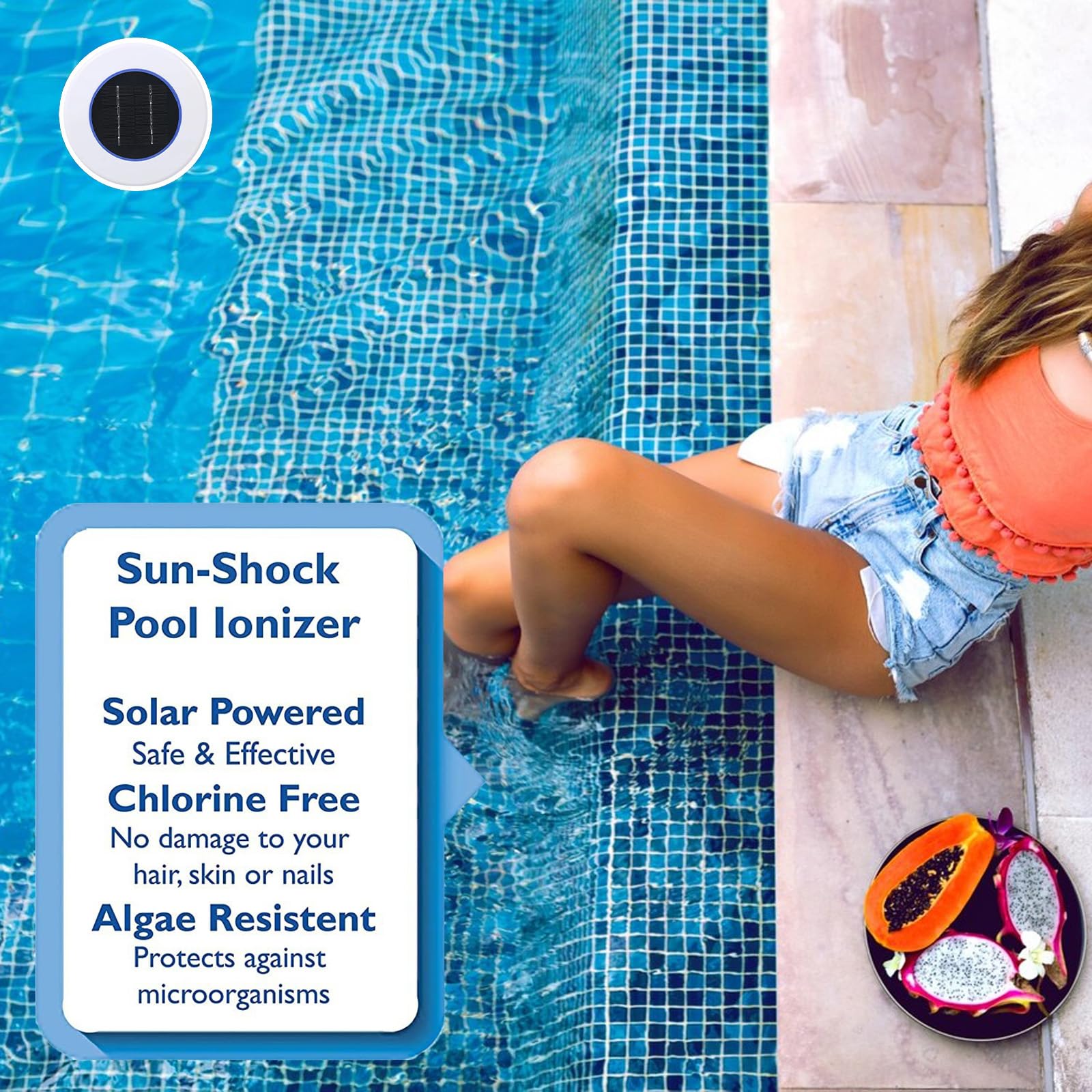 Ionizador solar para piscina, ionizador de agua desinfección sin química, ionizador solar para estanque, piscina, fuente de spa y protección a largo plazo de la calidad del agua