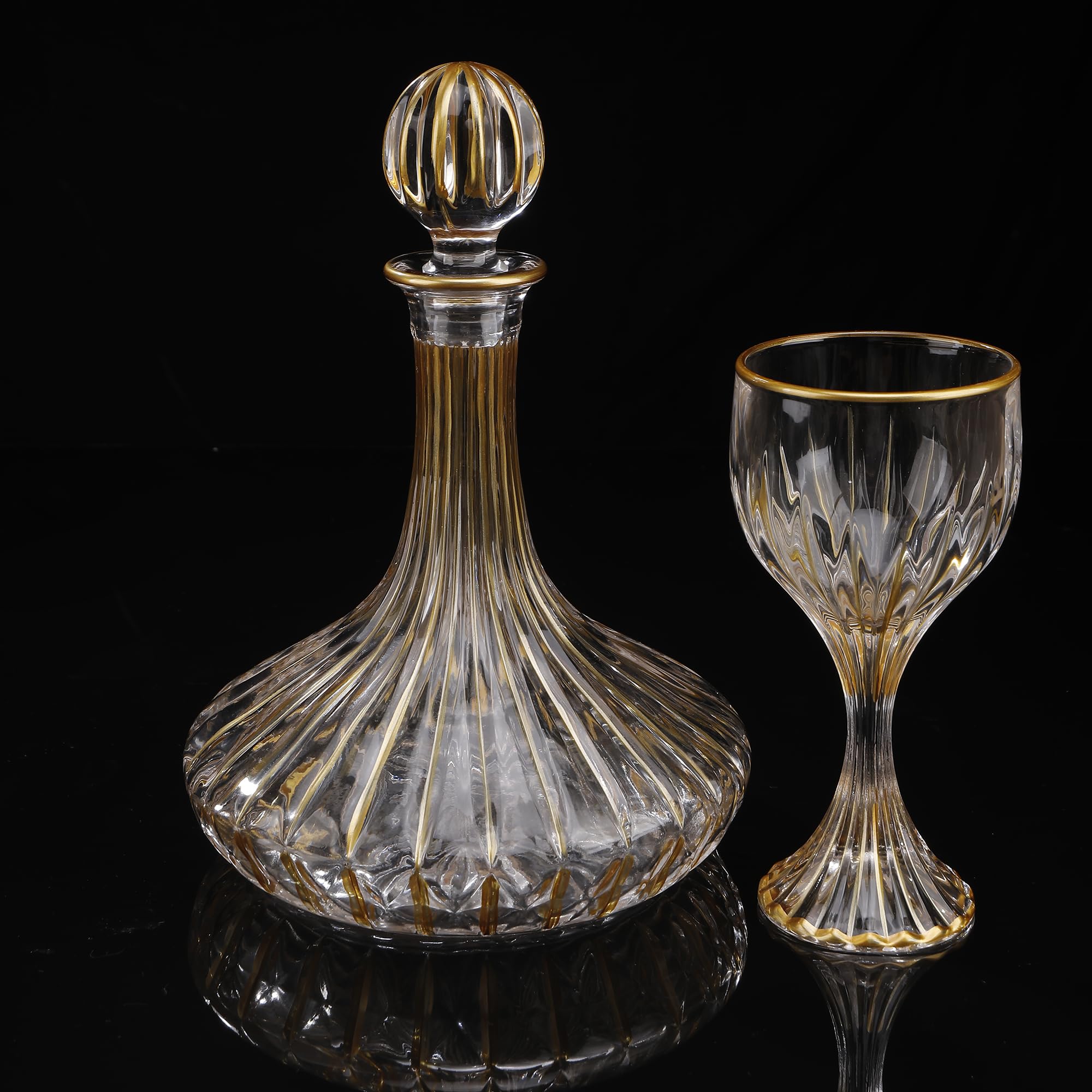 Carafe à whisky en cristal doré peinte à la main avec bouchon en verre – Verre en cristal sans plomb – 1500 ml – Carafe à liqueur élégante pour whisky, scotch, bourbon et spiritueux (carafe