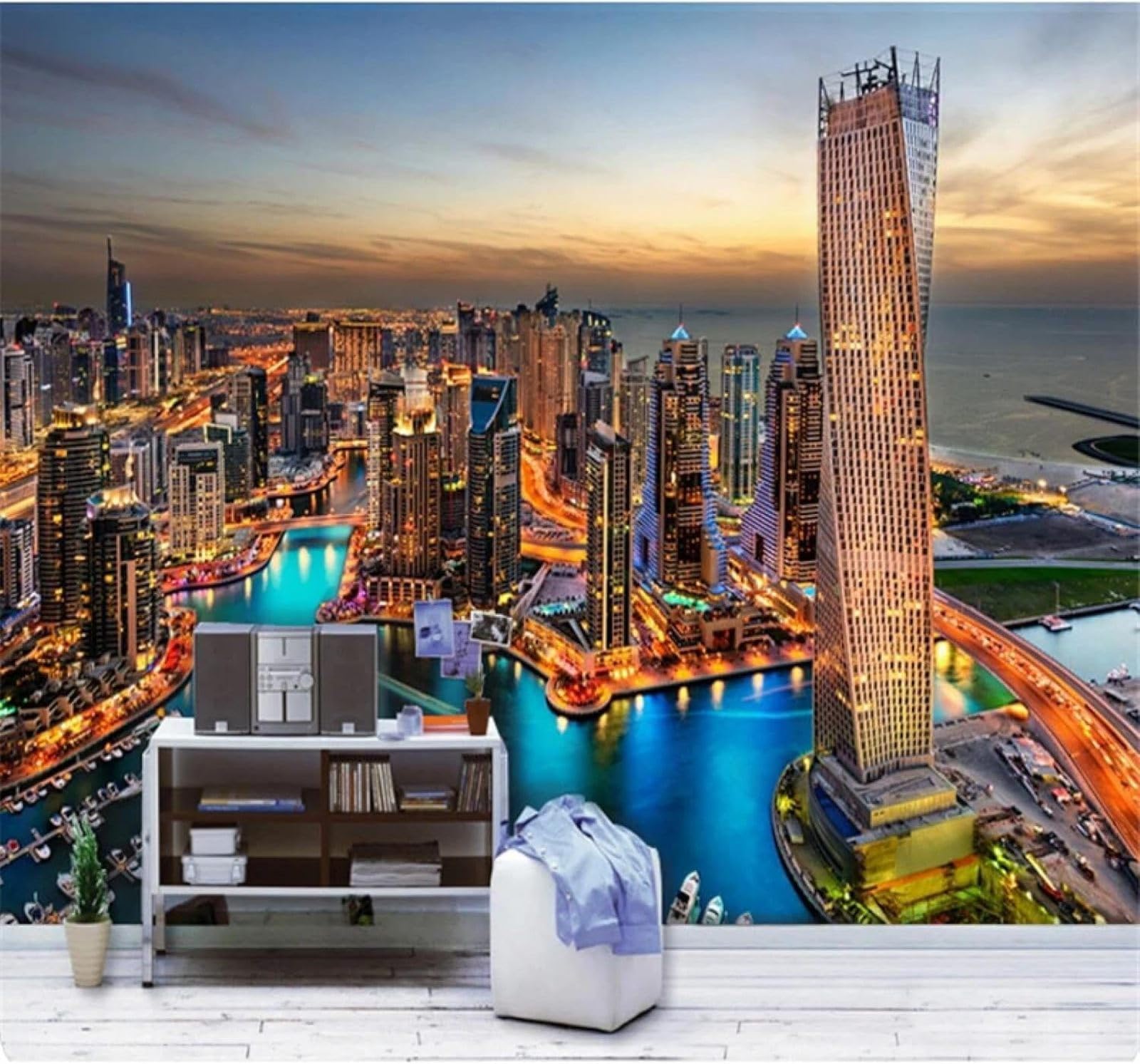 Tzxztt 200Cm×140Cm(B×H) Large Beautiful City Architecture River Night View Modern 3D Wallpaper Premium Textured Silk Neutral Tones Material Ideal For Living Room Bedroom-200Cm×140Cm