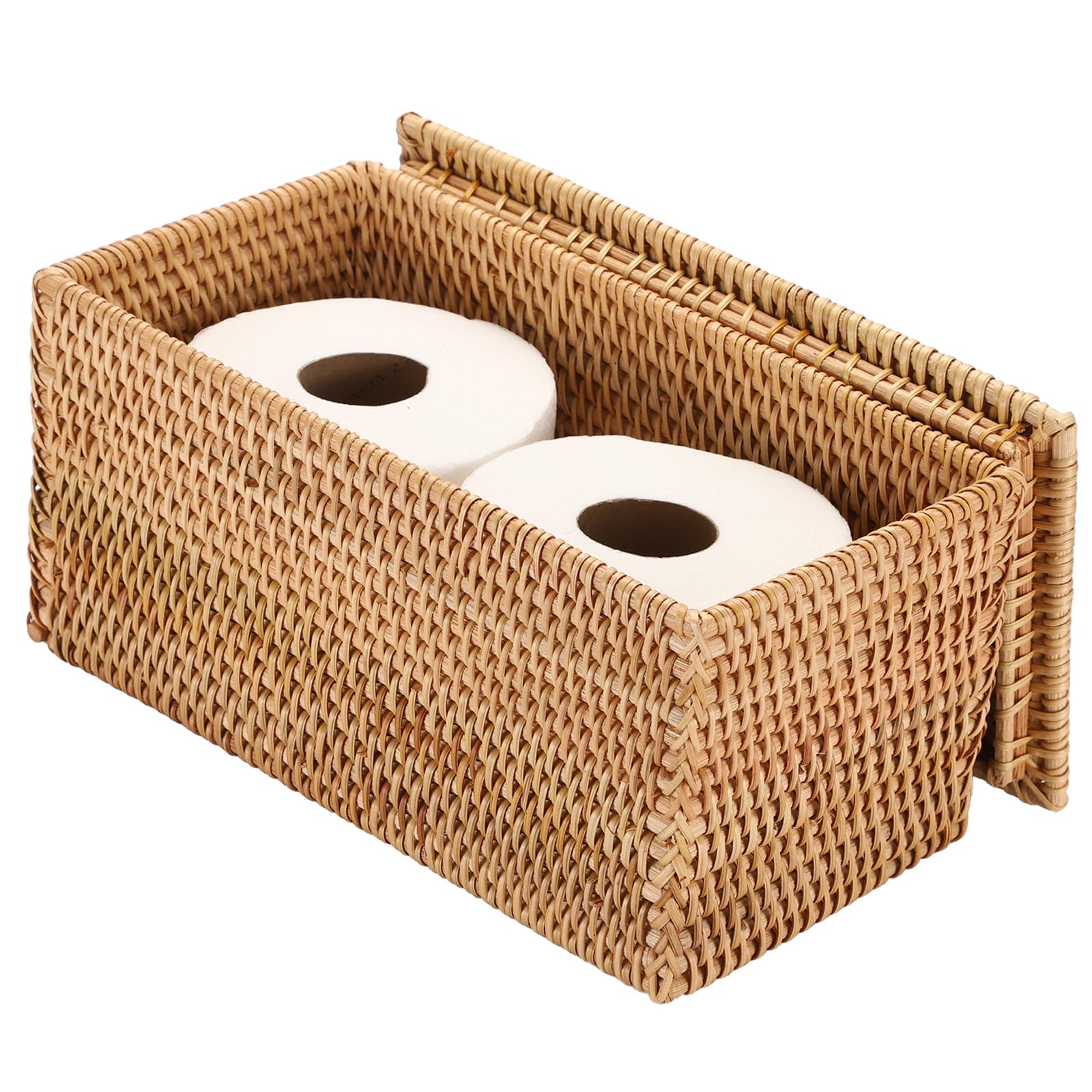 Hipiwe Rattan Basket Box Wicker Storage Bins with Lid Handwoven Wicker Basket Box Lidded Decorative Baskets Rectangular Baskets Bin for Shelf Organizing Home Decor, 11.8"Lx6.2"Wx6.1"H