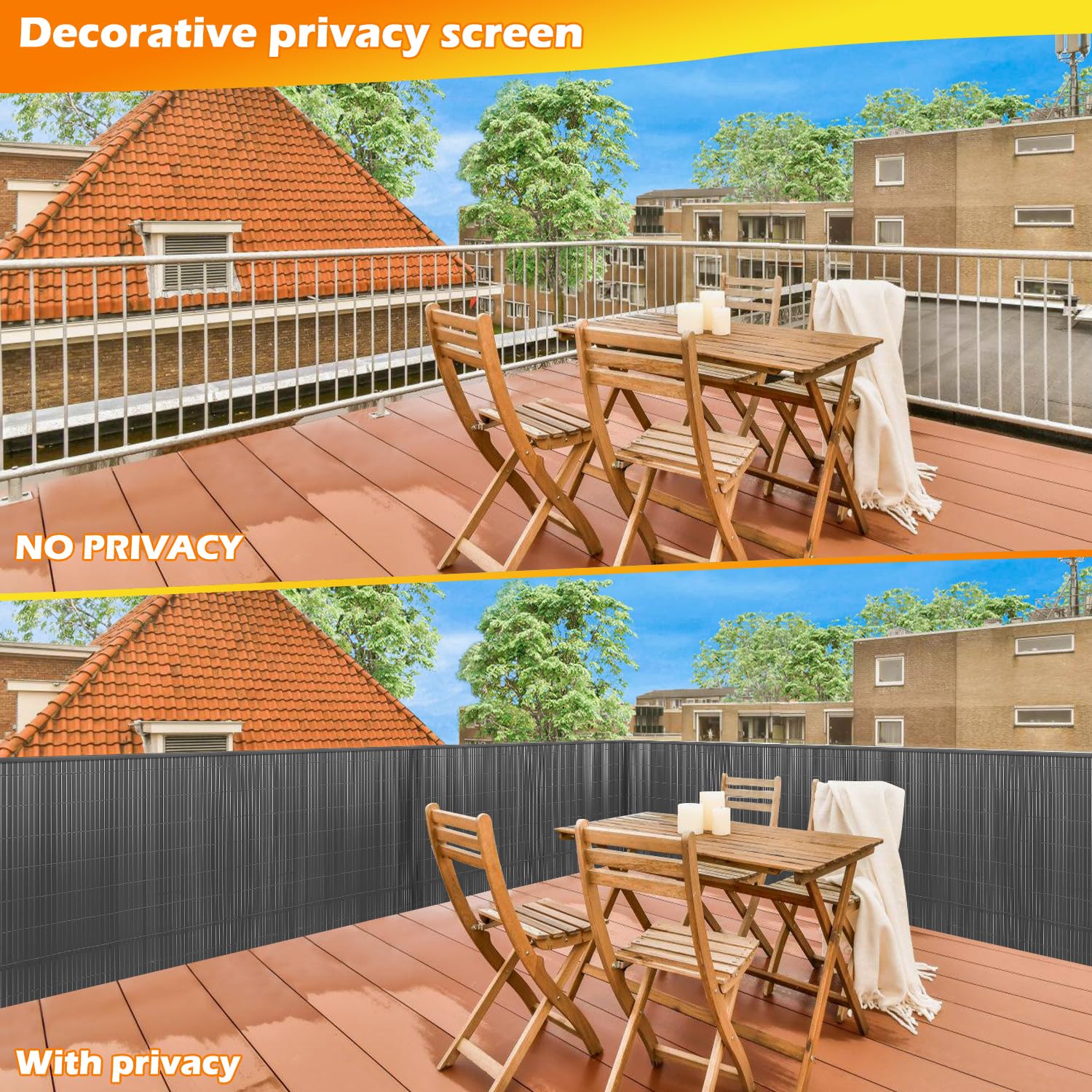 PCW s 160 x 300 cm, odporny na promieniowanie UV, z 3 żebrowanymi panelami i opaskami kablowymi, idealny do ogrodzeń ogrodowych, tarasów, rozwiązań chroniących przed wzrokiem.