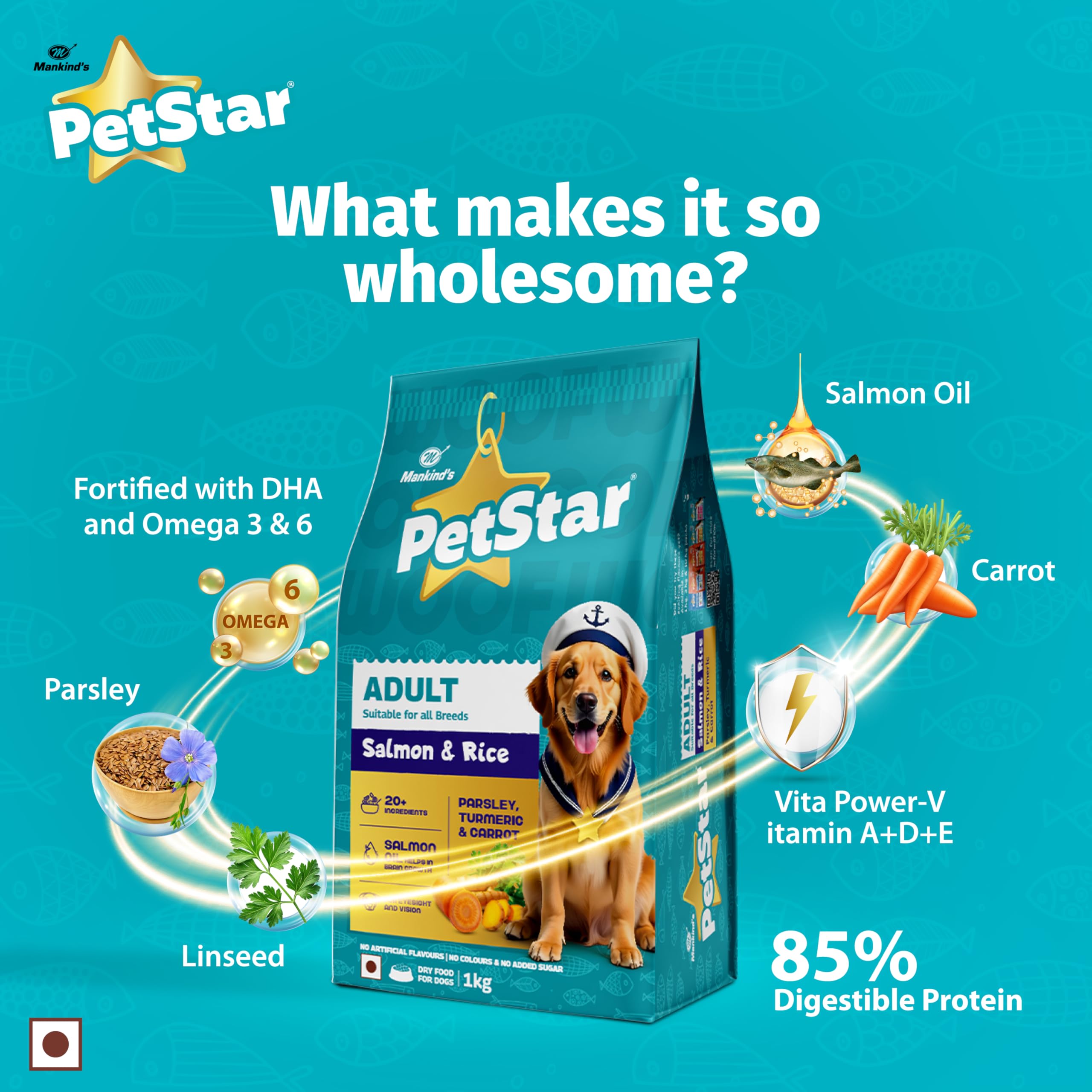 Mankind Petstar Adult Dry Dog Food (High Protein) Salmon & Rice Flavor, 3kg Pack | Improves Muscle & Strength, Supports Immunity, Protects Liver & Kidney 2