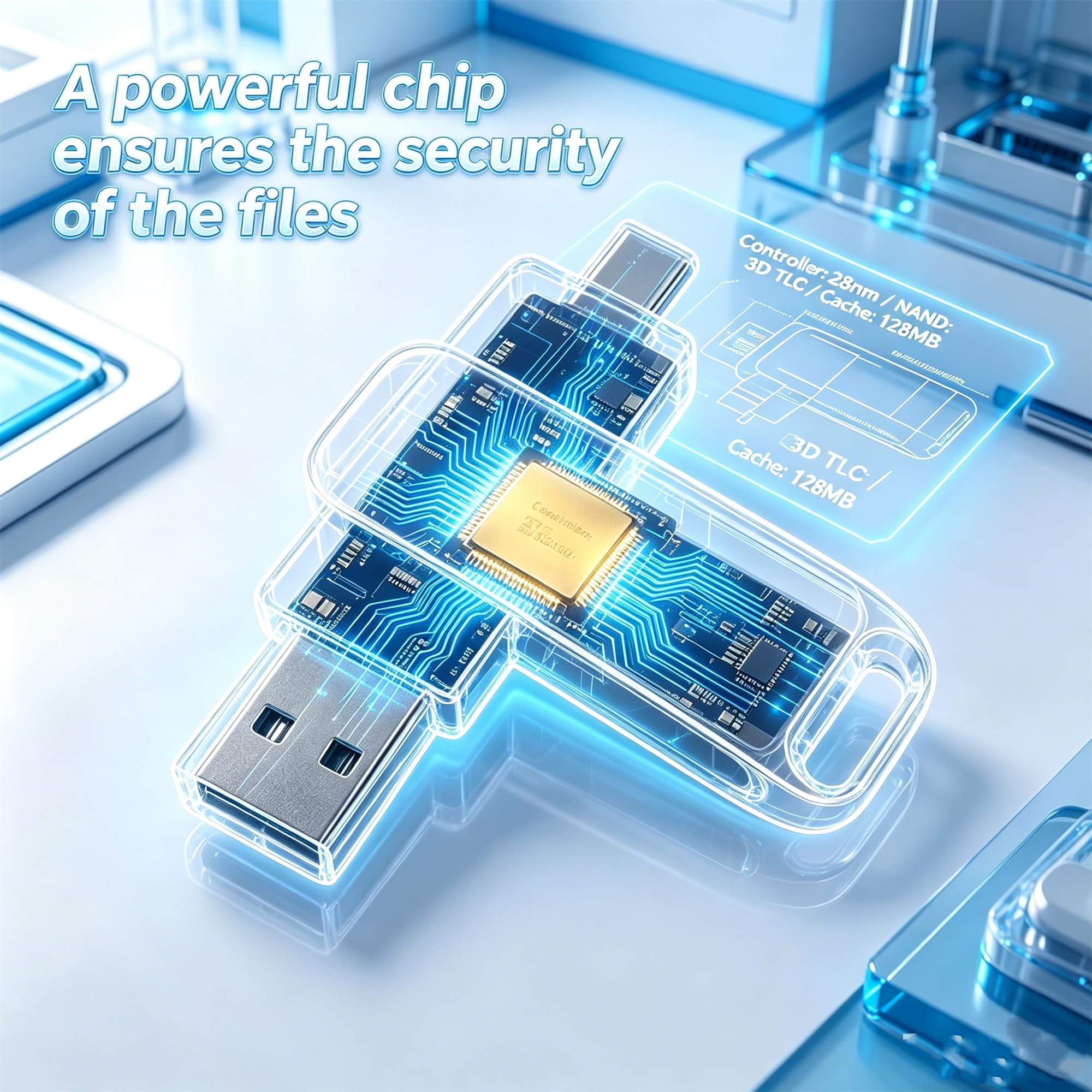 Clé USB USB-C pivotante double USB-A pour PC Android 256 Go