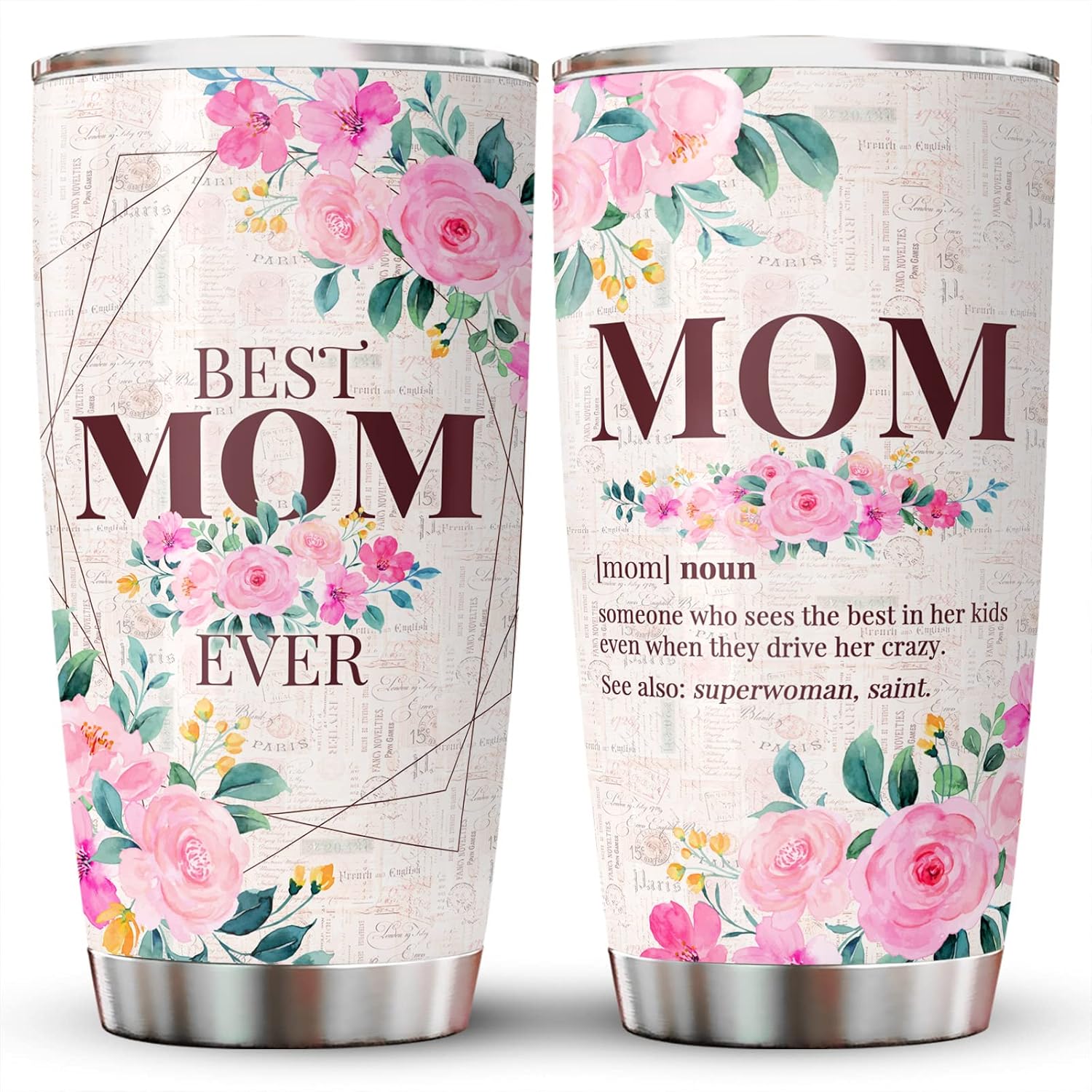 Birthday Gifts for Mom, Best Mom Gifts, Floral Mom Tumbler Cup with Lid
