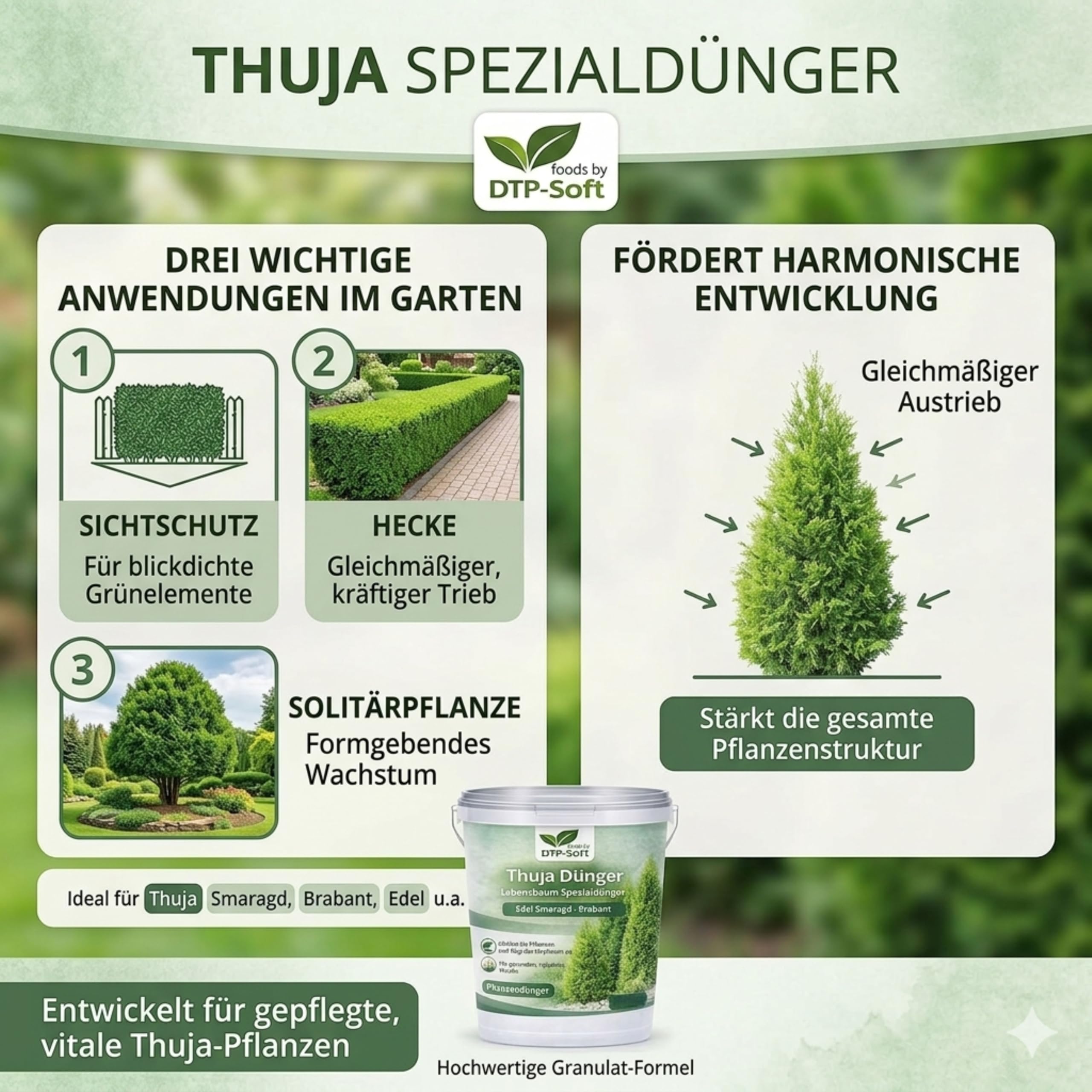 Thuja Dünger 10kg Eimer Koniferendünger - Lebensbaum Spezialdünger für Thuja Smaragd, Thuja Brabant und Thuja Edel - Heckendünger für dichte, kräftige und sattgrüne Hecken - für Garten, Zierpflanzen