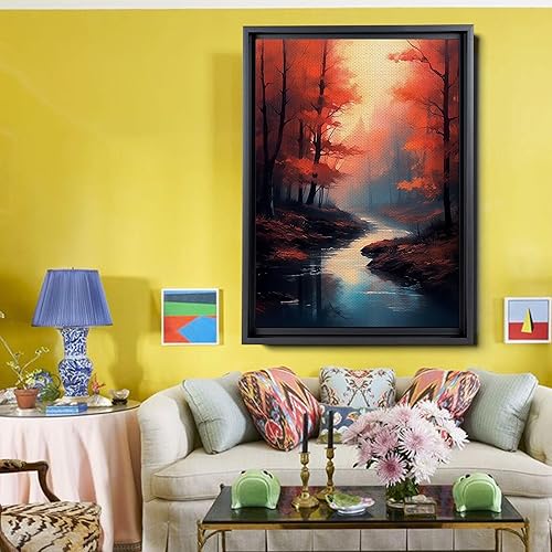 Miniatura 2 de River in the Forest Landscape Painting Forest Print Mountain Landscape Autumn Decor Nature Painting Mountains Painting