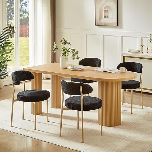 Miniatura 2 de SoarFlash Sillas de Comedor, Juego de 4 Sillas de Comedor Negras de Bouclé, Sillas de Comedor de Cocina con Respaldo Curvo Tapizado Sillas Modernas