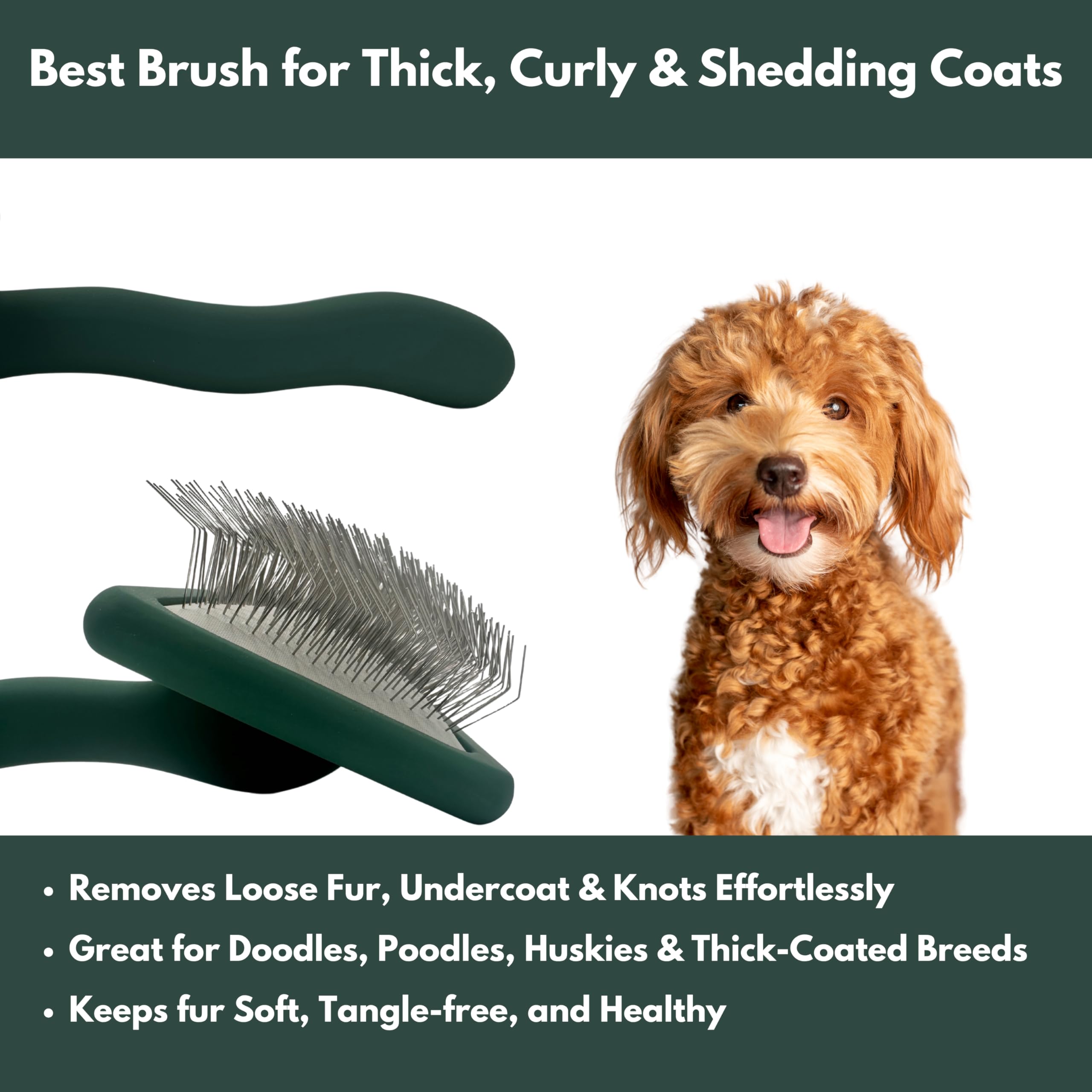 Cepillo de aseo prémium para perros – Cepillo de aseo para perros de pelo largo – Goldendoodle, Labradoodle, Caniche y garabato dorado – Ideal para cabello ondulado y rizado – Desenreda y