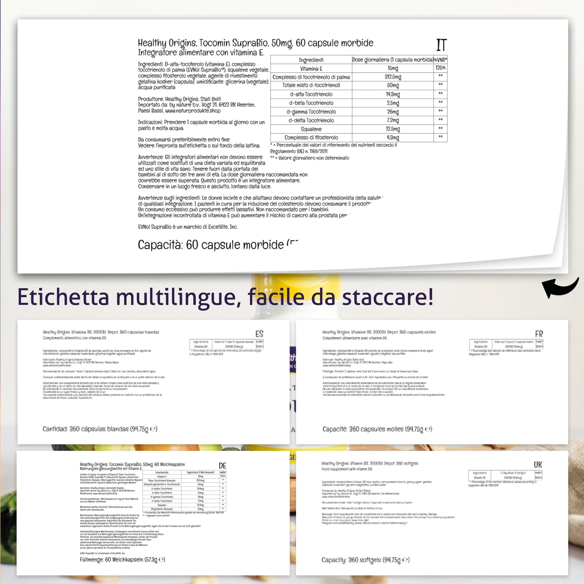 Healthy Origins, Tocomin SupraBio Naturale, 50 mg, 60 Capsule molli, Testato in Laboratorio, Vitamina E, Senza Glutine, Senza Soia, non OGM
