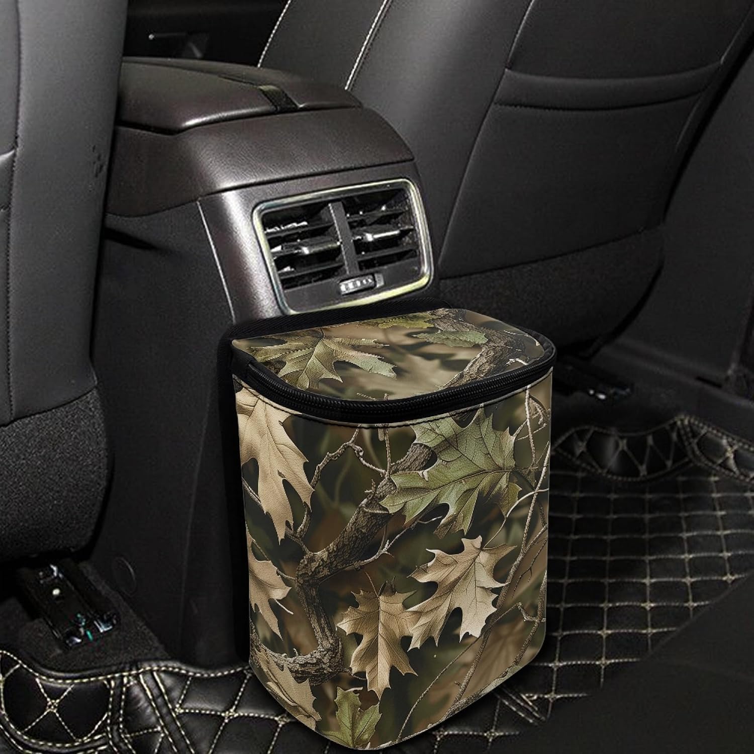 Camo Hunting Forest Car Trash Can with Lid Collapsible Auto Trash Bin Reusable Automotive Garbage Can Auto Accessory Interior Car Organizer