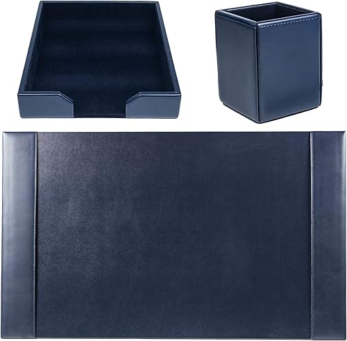 Miniatura 5 de DACASSO Juego de escritorio de cuero regenerado, tapete de escritorio de cuero de lujo y elementos esenciales para la organización del escritorio