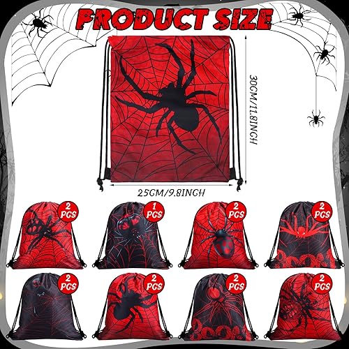Vista 3 de Lothee 15 bolsas de tela de araña con cordón, decoración de fiesta de cumpleaños, bolsa de regalo de araña, mochila para niños para suministros