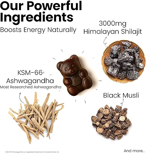 Miniatura 2 de Gomitas Shilajit puras del Himalaya para hombres y mujeres de 3000 mg con 78% de ácido fúlvico y 85 oligominerales - 100% naturales y orgánicos -