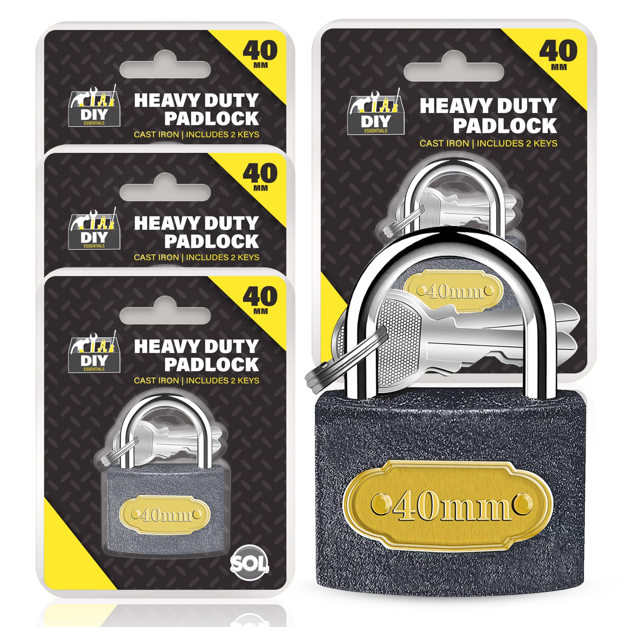 [4 Sets] Cast Iron Heavy Duty Padlock With Keys - 40Mm Outdoor Padlocks For Shed, Gate & Fence Â Durable Shed Locks For Home Security 5060984592934