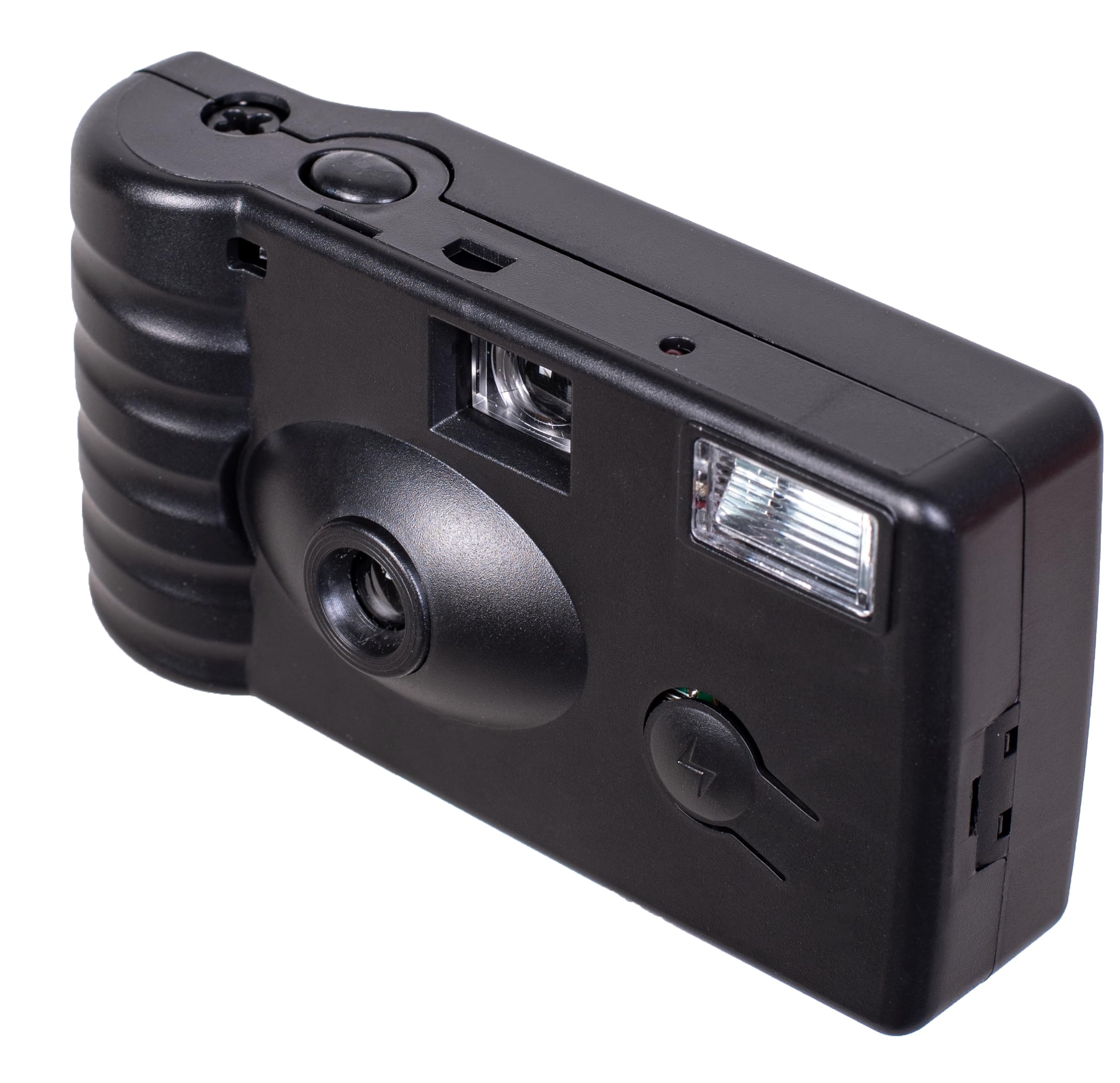 Compact Plastic Camera with Flash, Zoom Lens, and Buttons, Black
