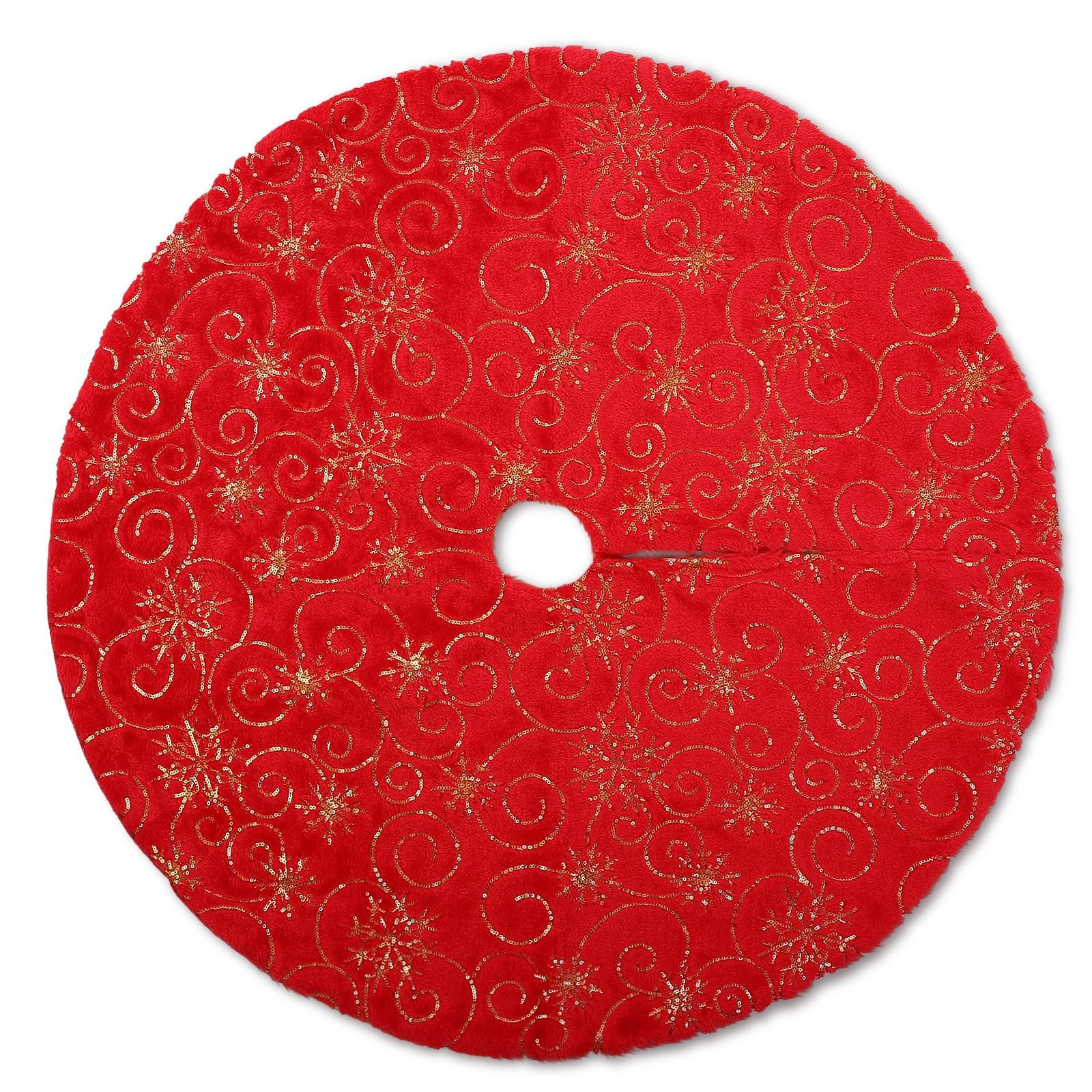 Jupe de Sapin de Noël Rouge KONVINIT - Tapis d'Arbre en Peluche avec Paillettes Dorées 78/90/120cm