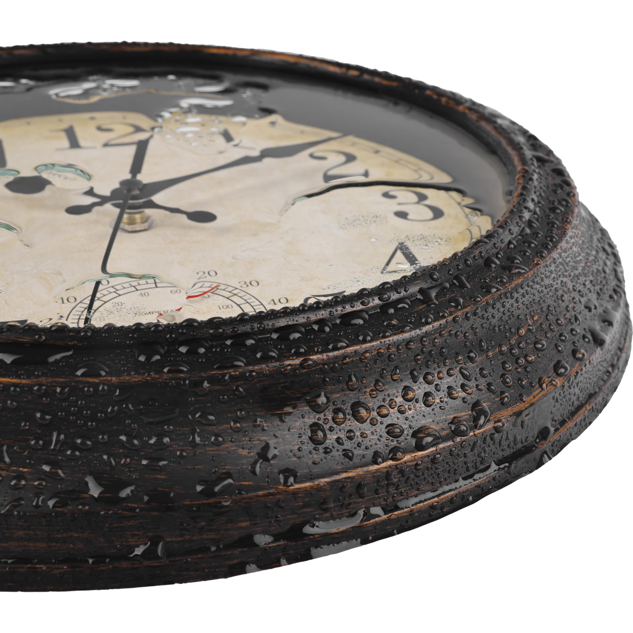 jomparis Horloge Murale Geante Montre d'extérieur de 30 cm avec thermomètre - Étanche et résistante aux intempéries - Pour jardin, terrasse, piscine, patio - Bronze