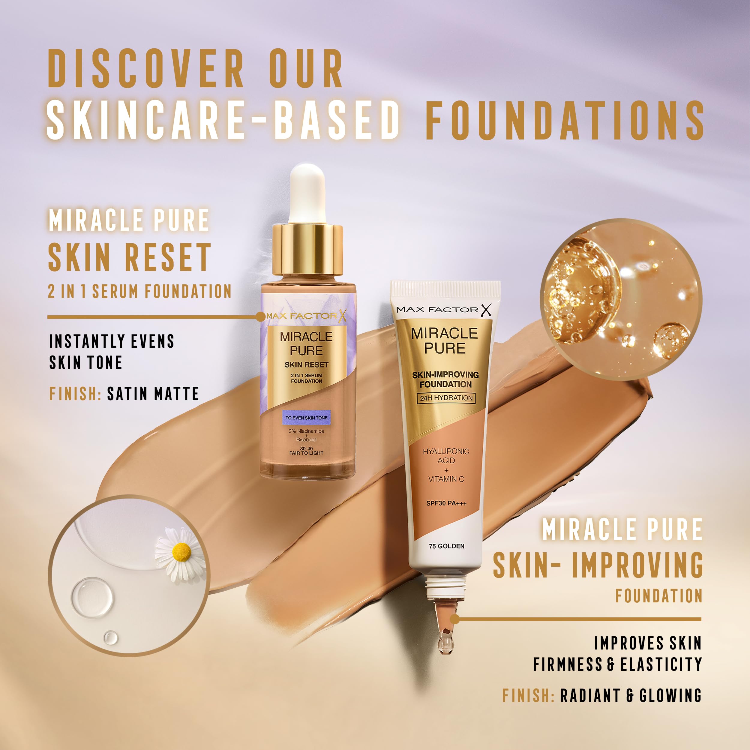 Max Factor Miracle Pure Skin Reset Serum Foundation 10-30 Fair, 2-in-1 Serum Formula, Healthy Looking Skin, Medium Coverage - Image 3
