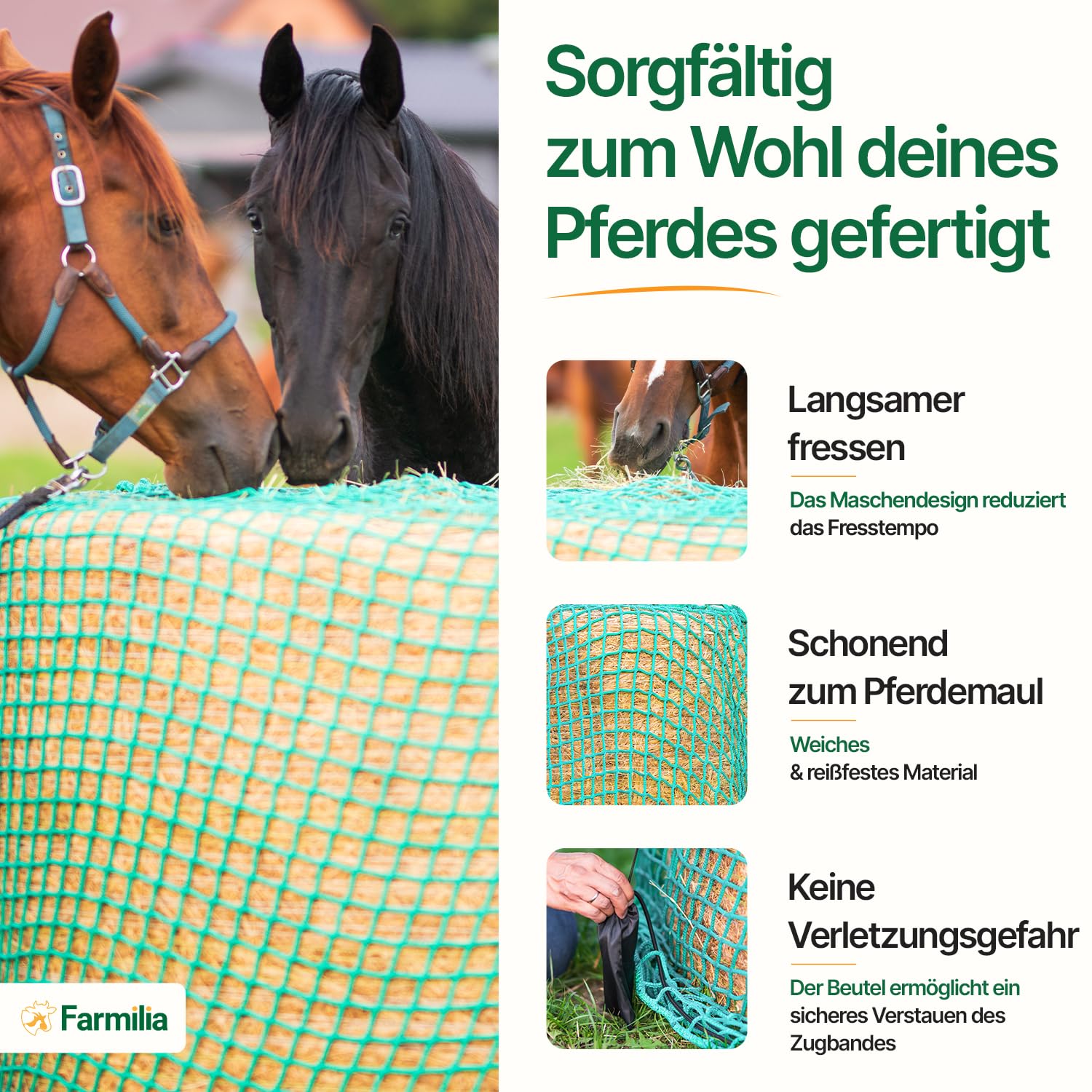 Heunetz für Pferde - Robustes Rundballennetz UV-geschützt wetterfest 45x45mm Maschen