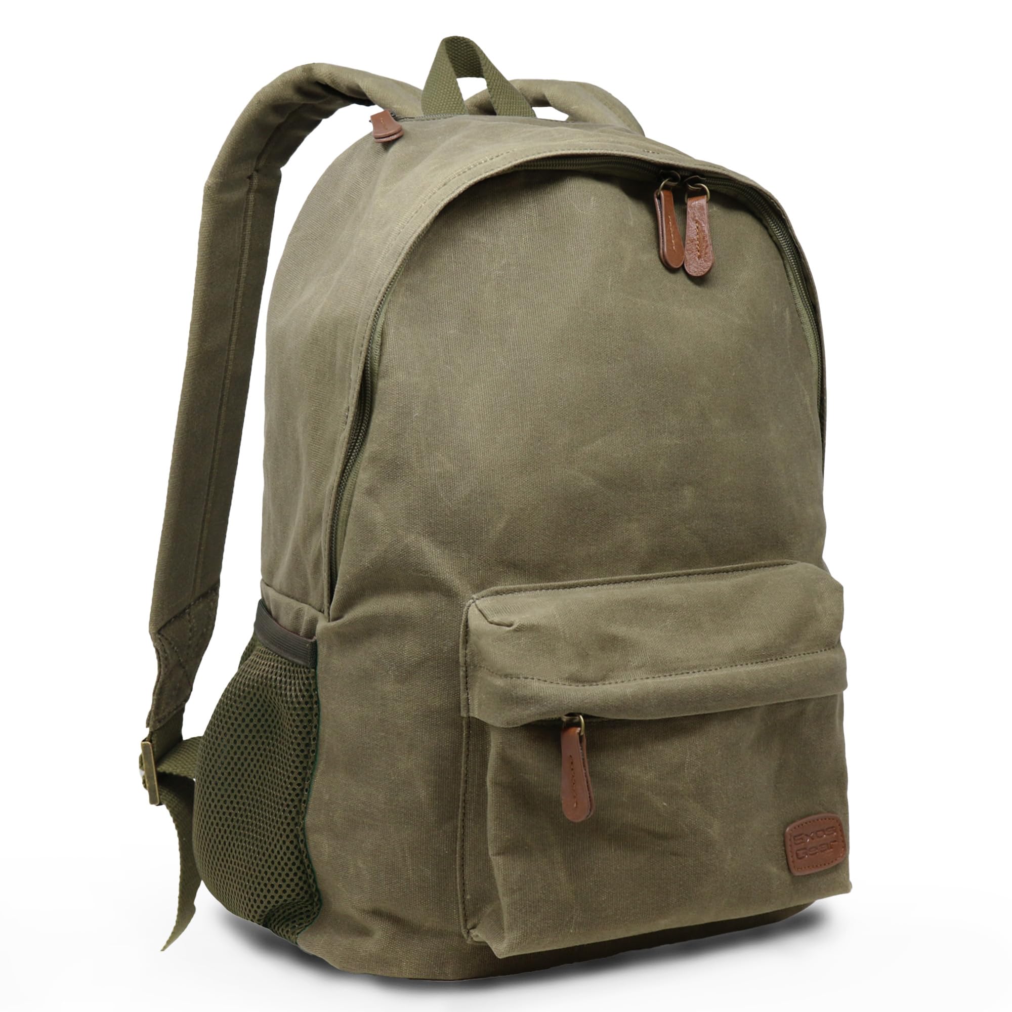 Waxed Canvas Backpack 20L Bag with Laptop Sleeve Leather Pulls Water-Resistant for Work or Travel Antique Olive -