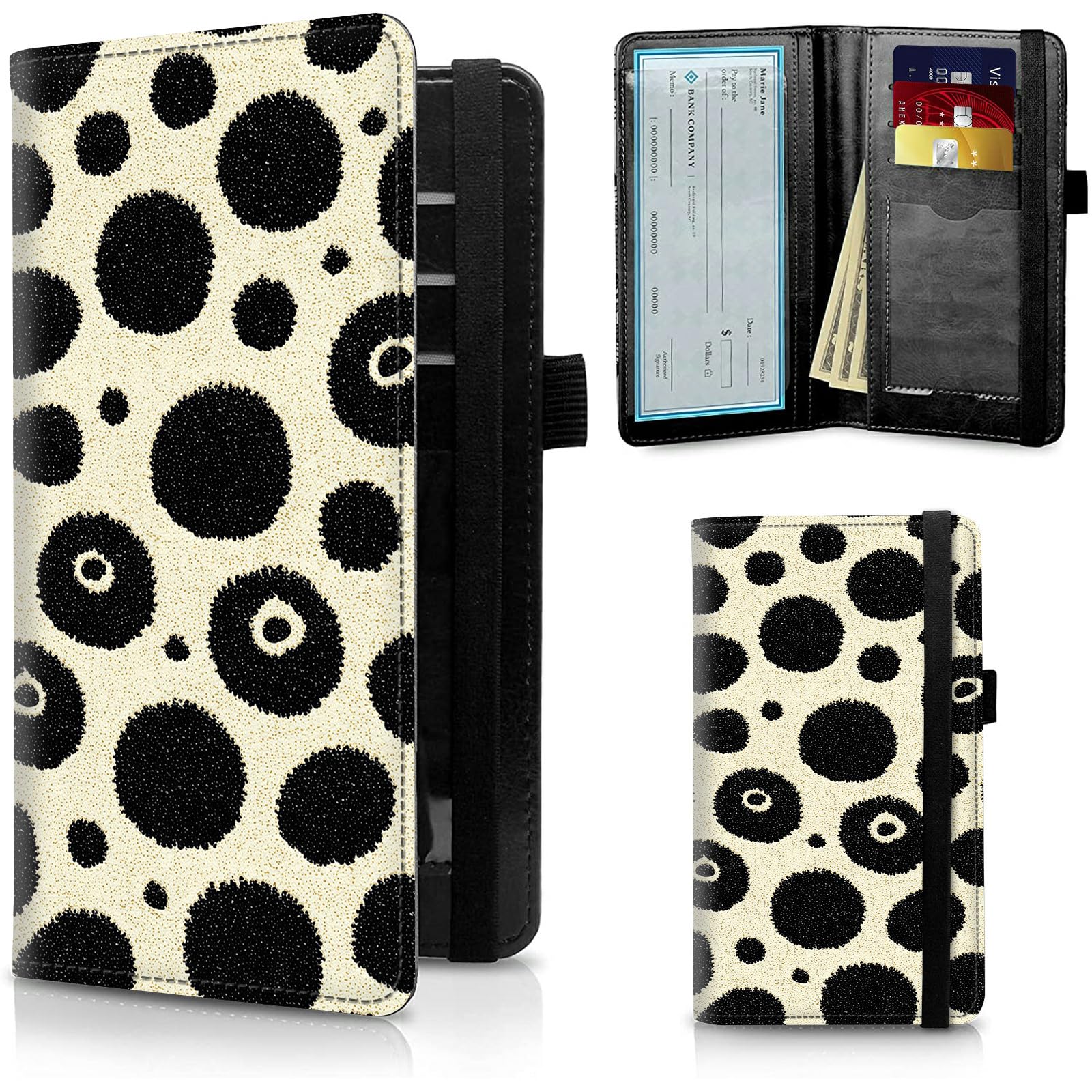 FUYOCWE Checkbook Covers for Personal Checkbook,RFID Blocking Leather Check Book Covers Wallet with Pen Holder &amp; Card Slot for Women Men -Dalmatian Spot Pattern