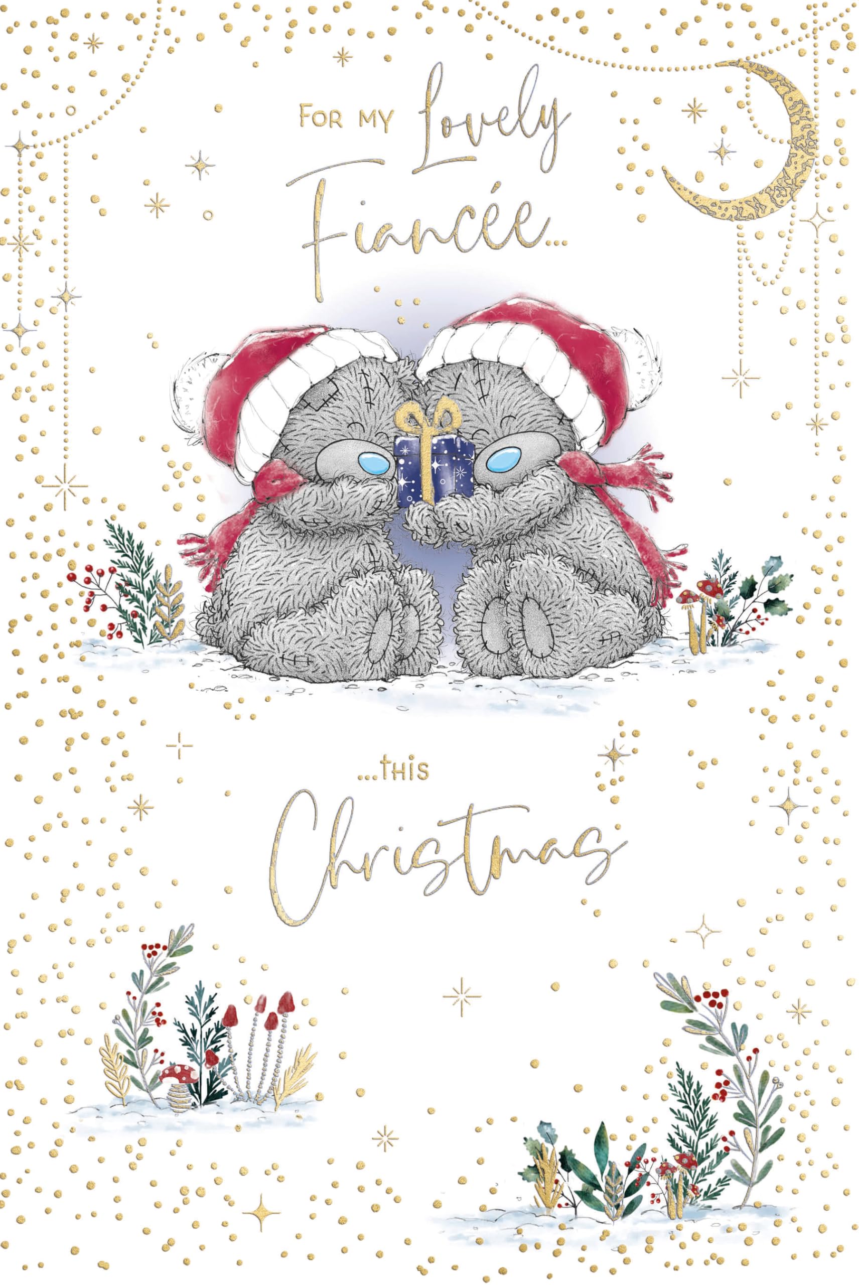 Me To You Tatty Teddy For My Lovely Fiancée Christmas Card, Tatty Teddy Bears With Wrapped Gift 6x9ins - Official Collection